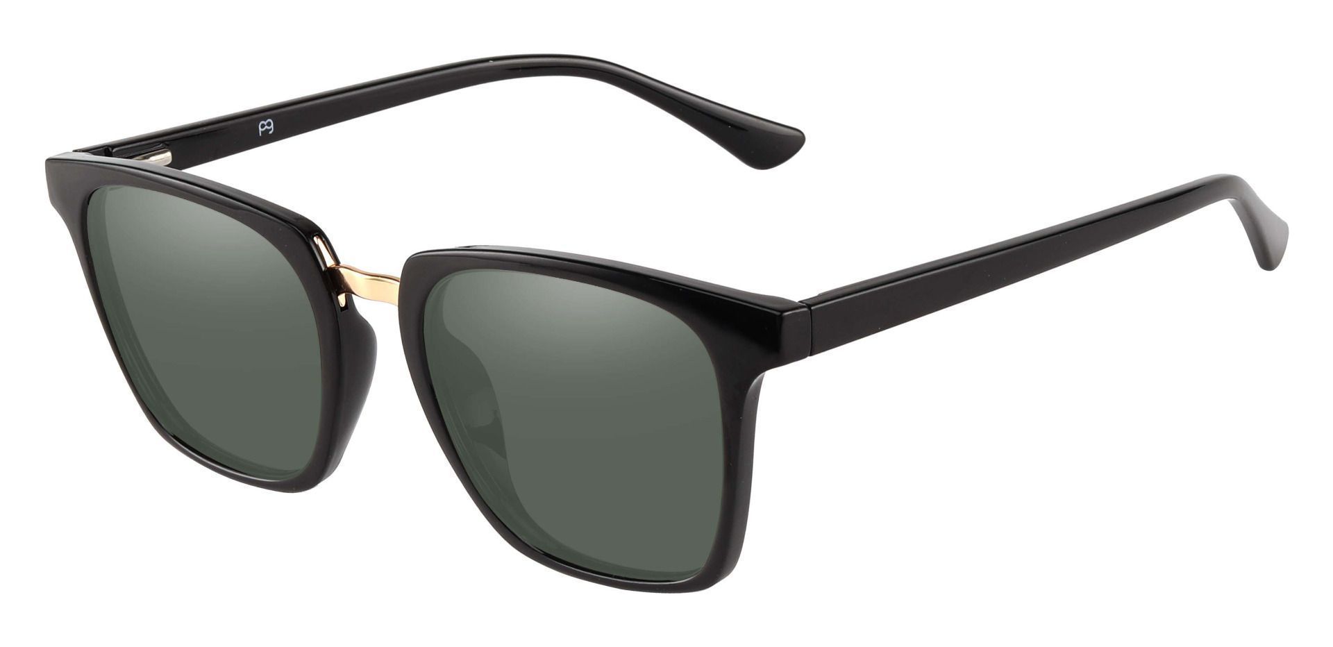 Delta Square Prescription Sunglasses - Black Frame With Green Lenses