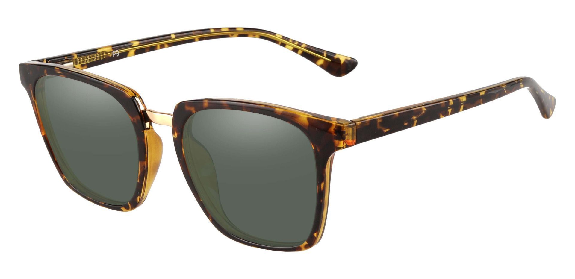 Delta Square Non-Rx Sunglasses - Tortoise Frame With Green Lenses