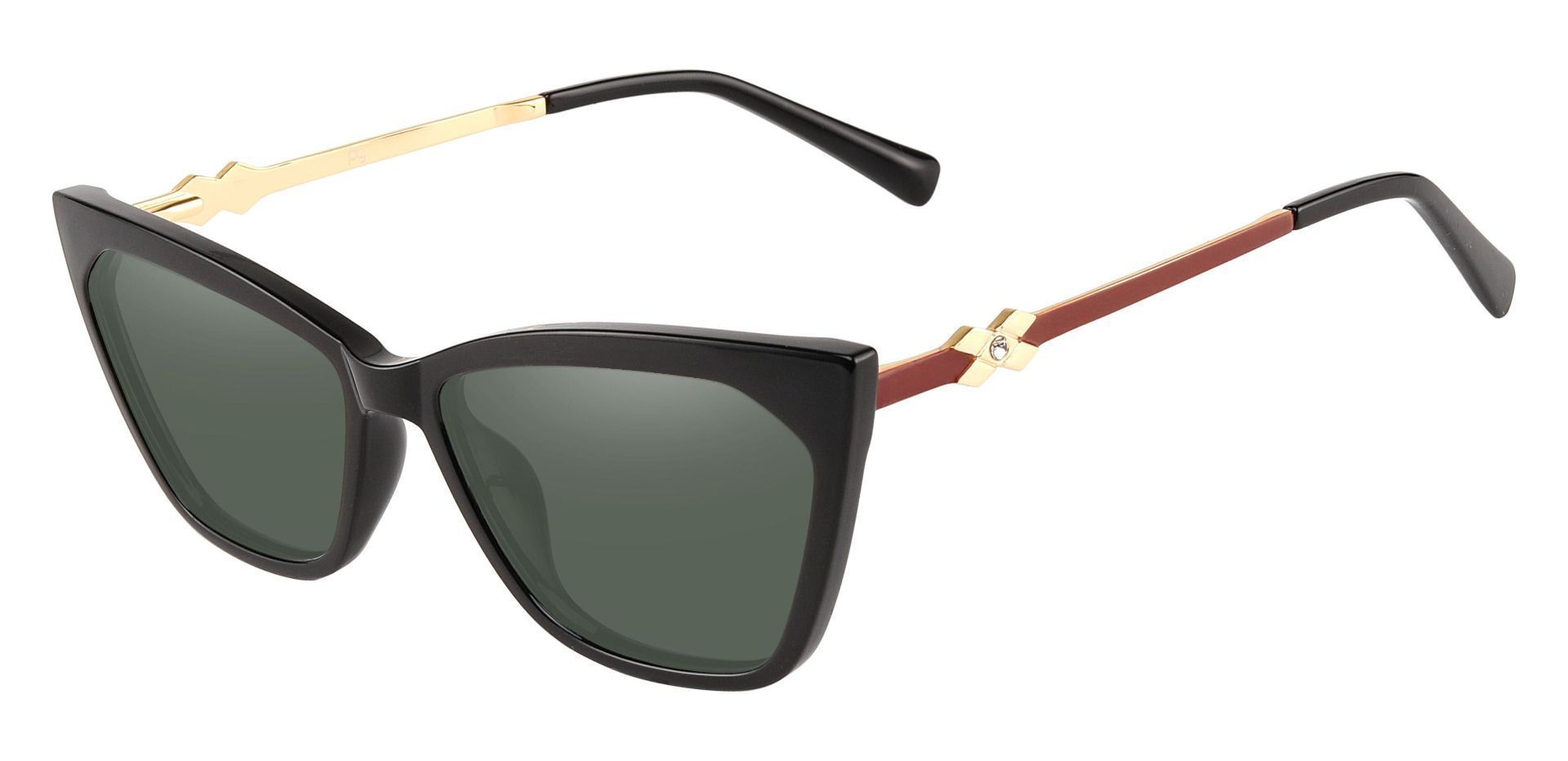 Addison Cat Eye Progressive Sunglasses - Black Frame With Green Lenses