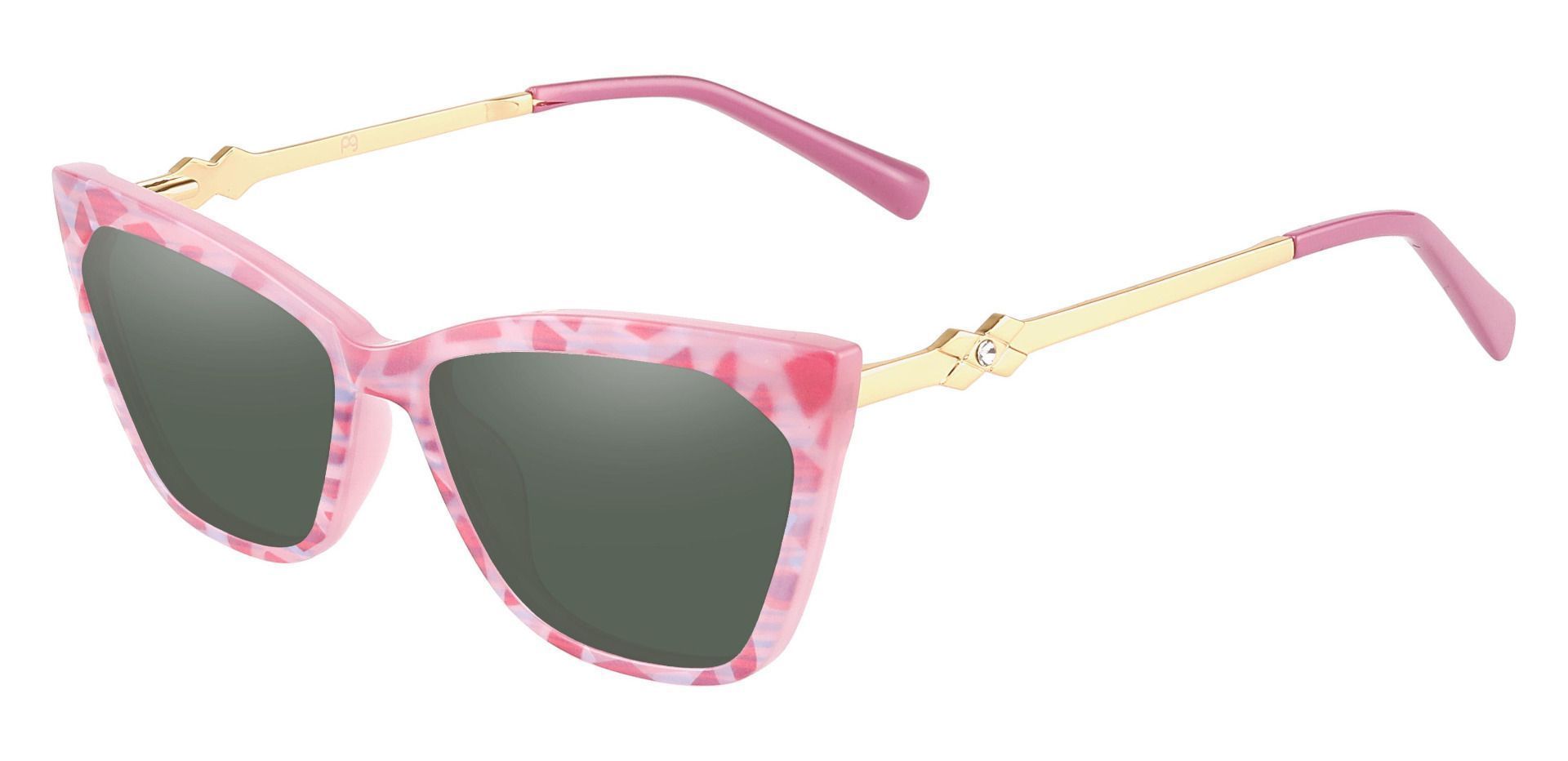 Addison Cat Eye Progressive Sunglasses - Pink Frame With Green Lenses