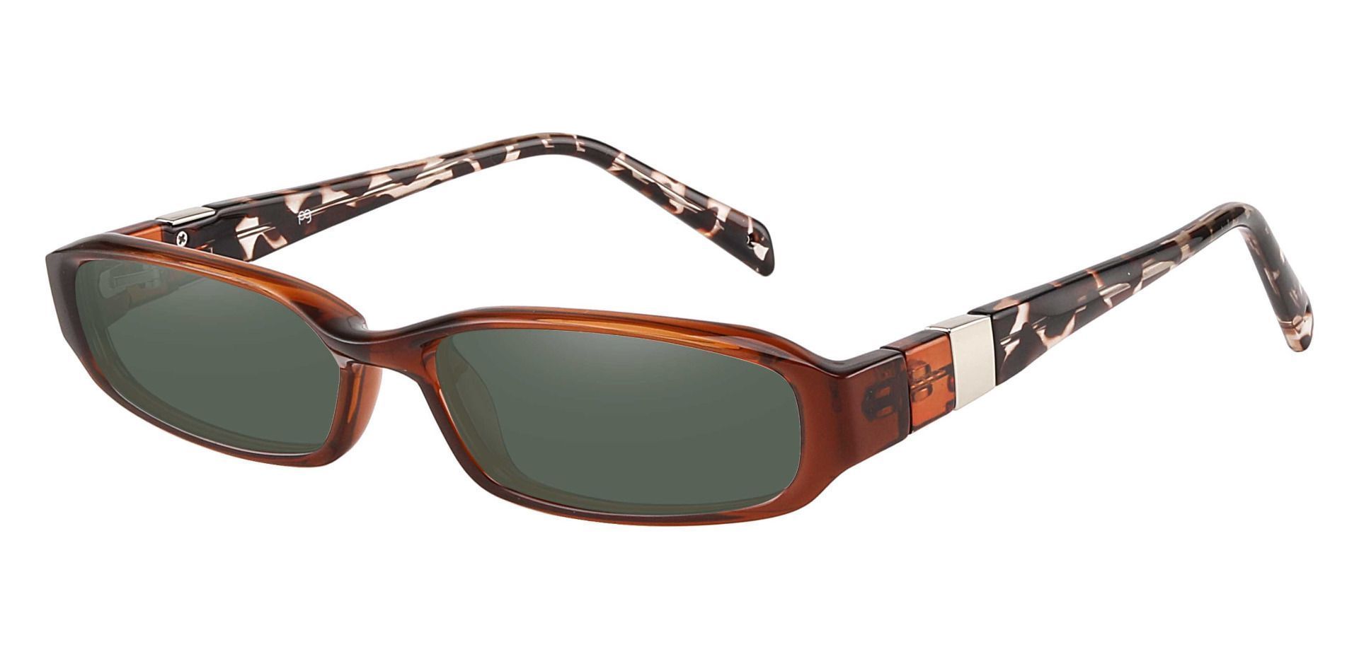 Mulberry Rectangle Non-Rx Sunglasses - Brown Frame With Green Lenses