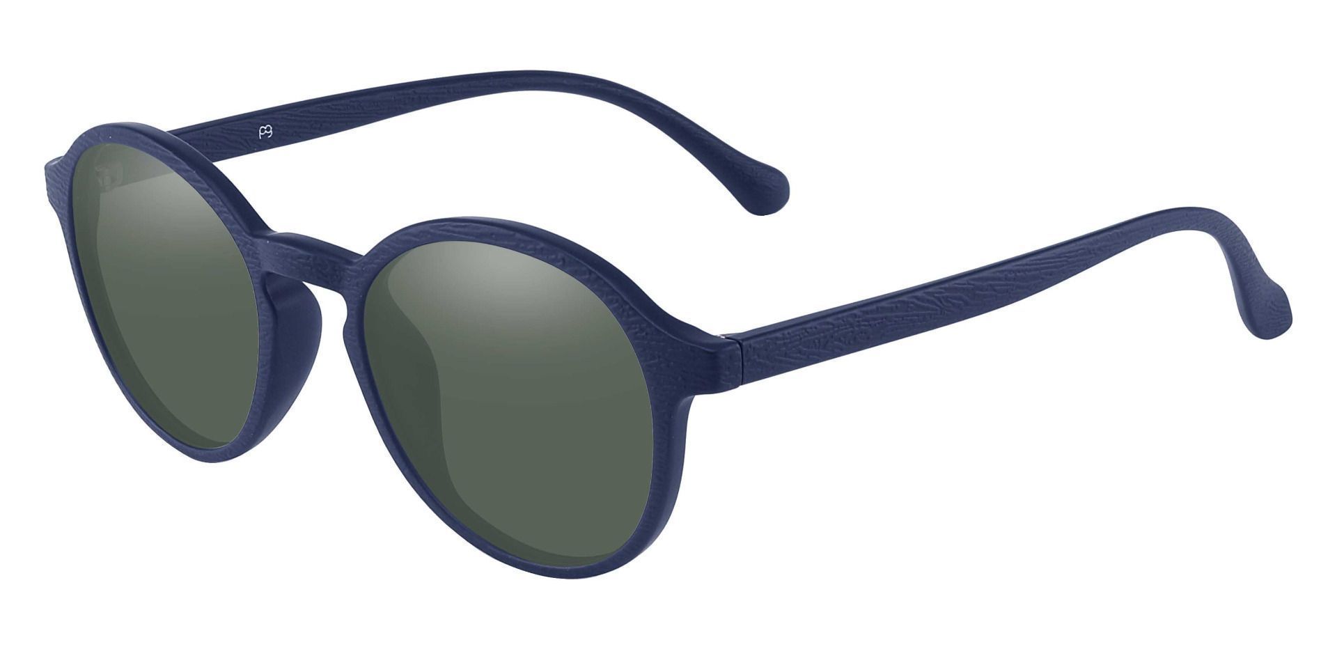 Whitney Round Non-Rx Sunglasses - Blue Frame With Green Lenses