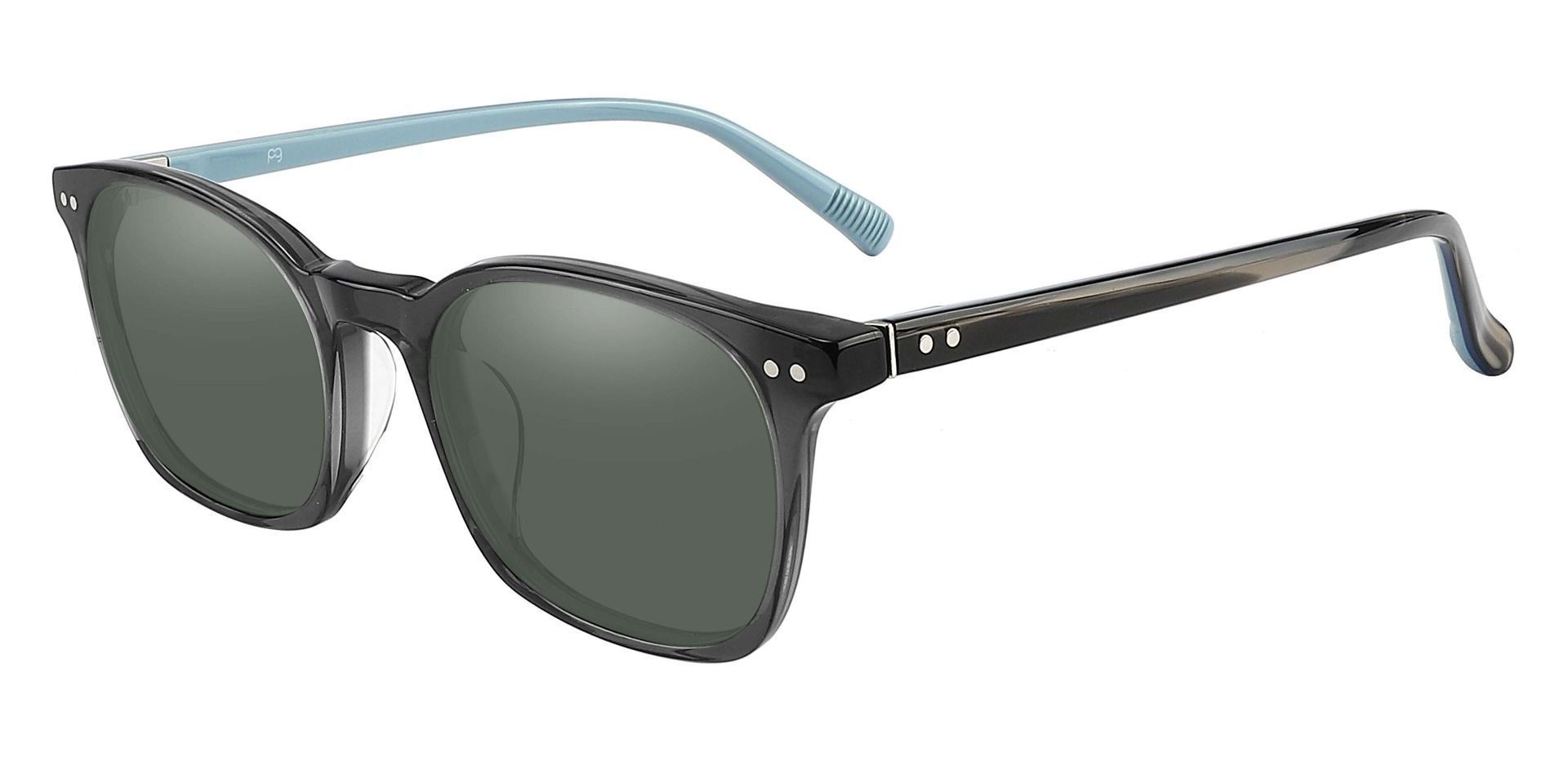 Alonzo Square Prescription Sunglasses - Gray Frame With Green Lenses