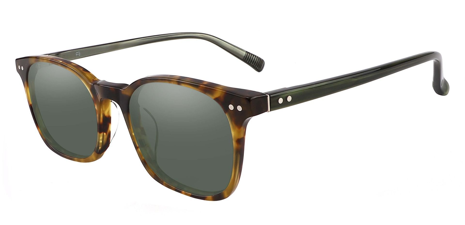 Alonzo Square Non-Rx Sunglasses - Tortoise Frame With Green Lenses