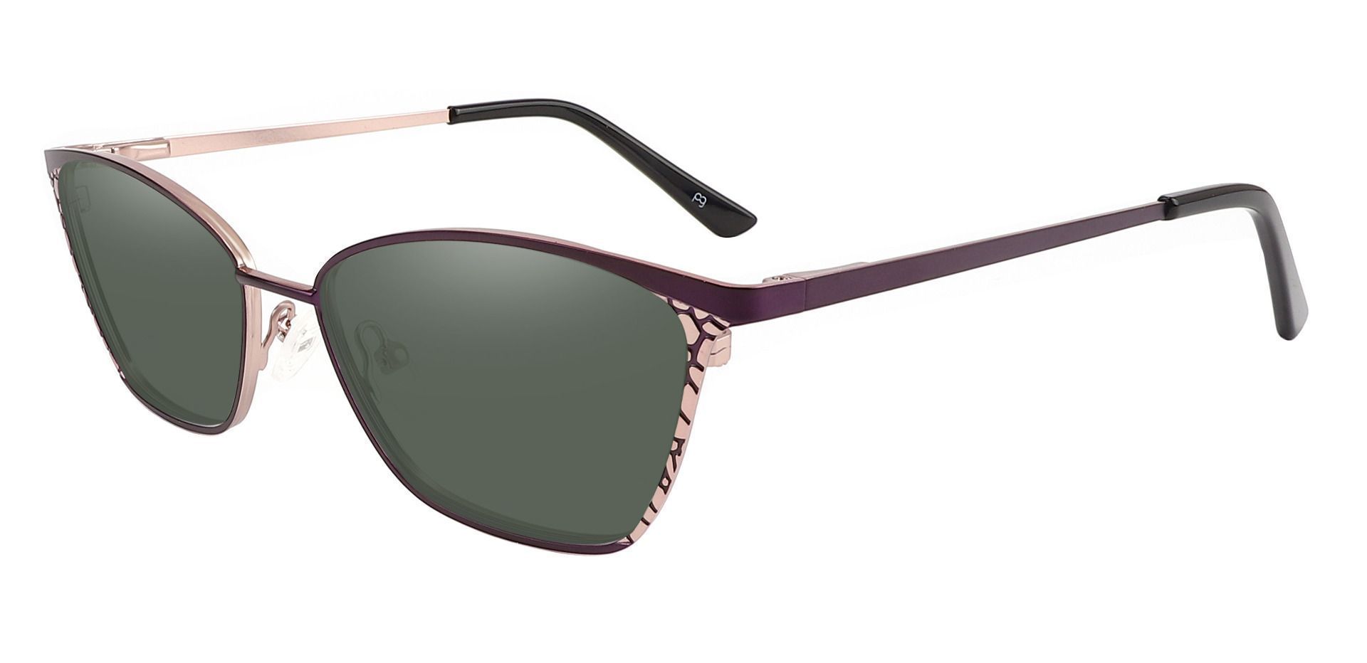 Solange Cat Eye Non-Rx Sunglasses - Purple Frame With Green Lenses