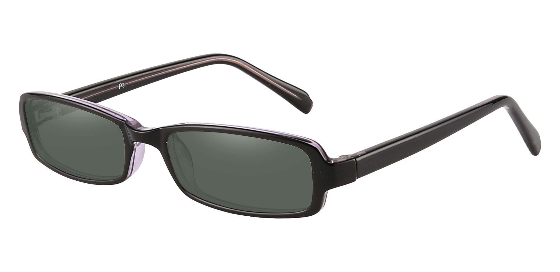 Thyme Rectangle Single Vision Sunglasses - Black Frame With Green Lenses