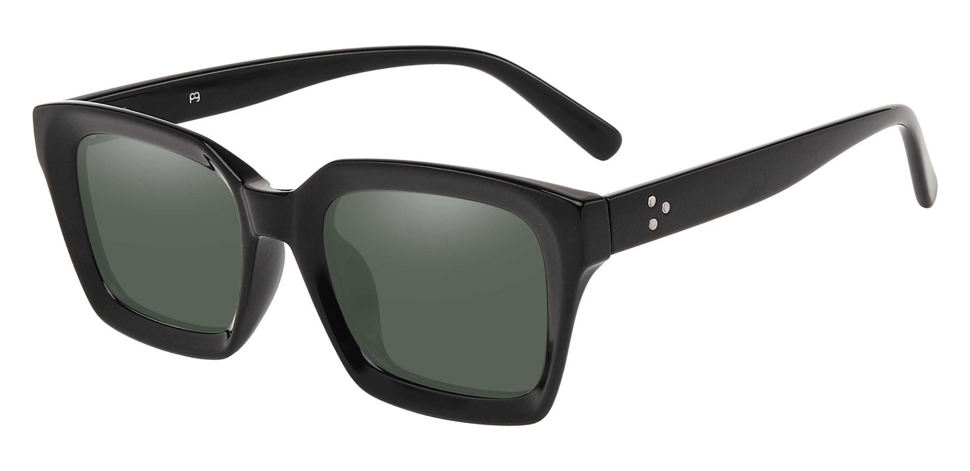 Unity Rectangle Lined Bifocal Sunglasses - Black Frame With Green Lenses