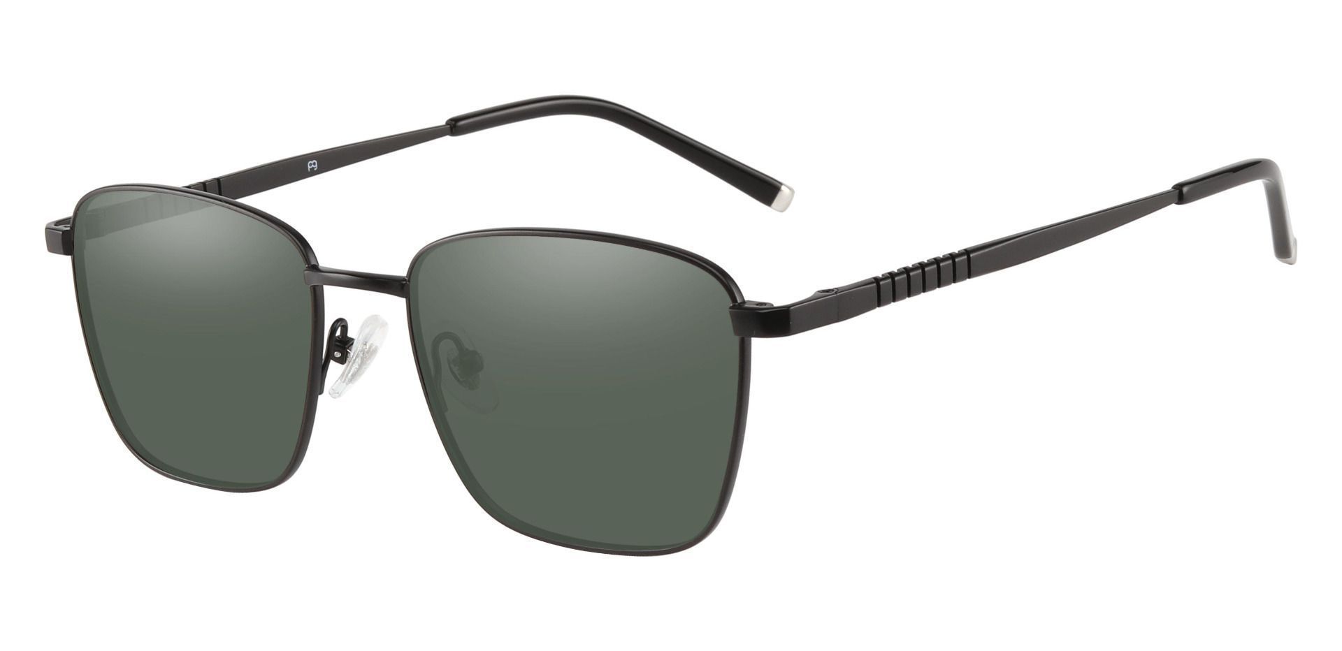 May Square Non-Rx Sunglasses - Black Frame With Green Lenses