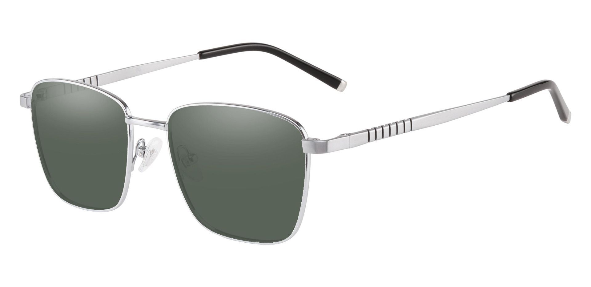 May Square Prescription Sunglasses - Silver Frame With Green Lenses