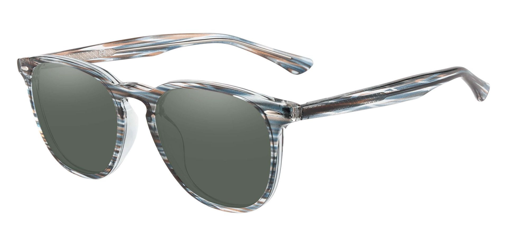 Sycamore Oval Prescription Sunglasses - Blue Frame With Green Lenses