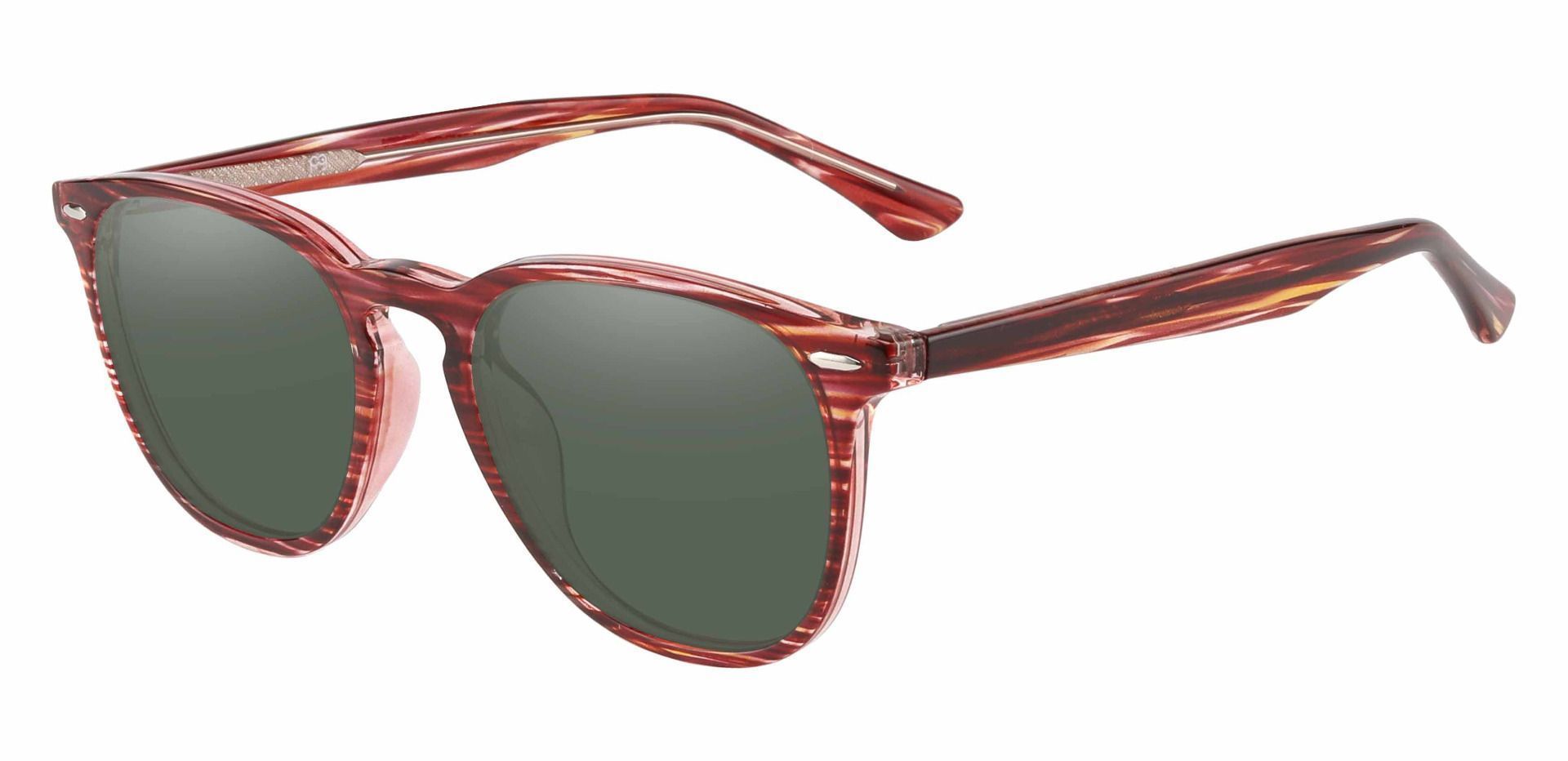 Sycamore Oval Prescription Sunglasses - Red Frame With Green Lenses