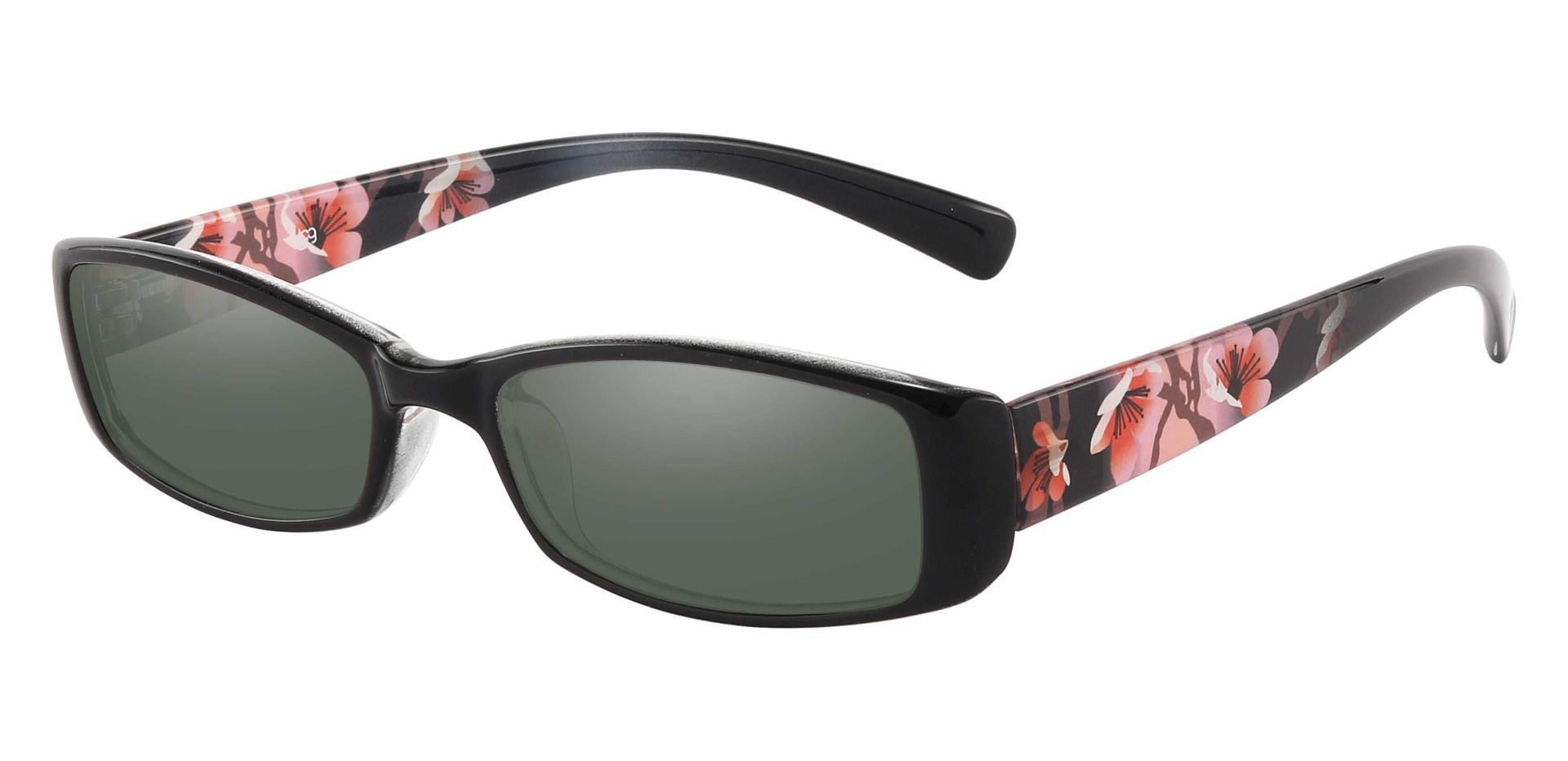 Medora Rectangle Single Vision Sunglasses - Black Frame With Green Lenses