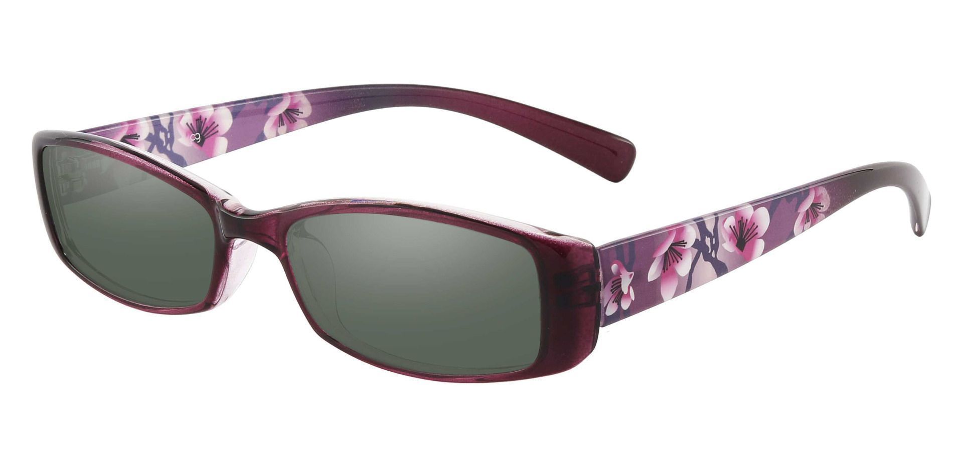 Medora Rectangle Single Vision Sunglasses - Purple Frame With Green Lenses