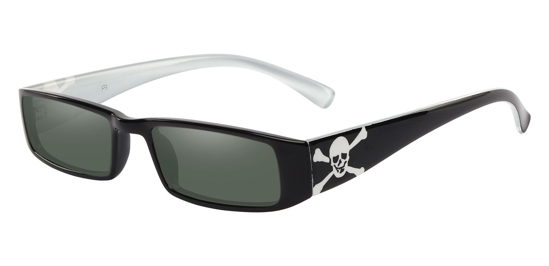Buccaneer Rectangle Single Vision Sunglasses - Black Frame With Green Lenses