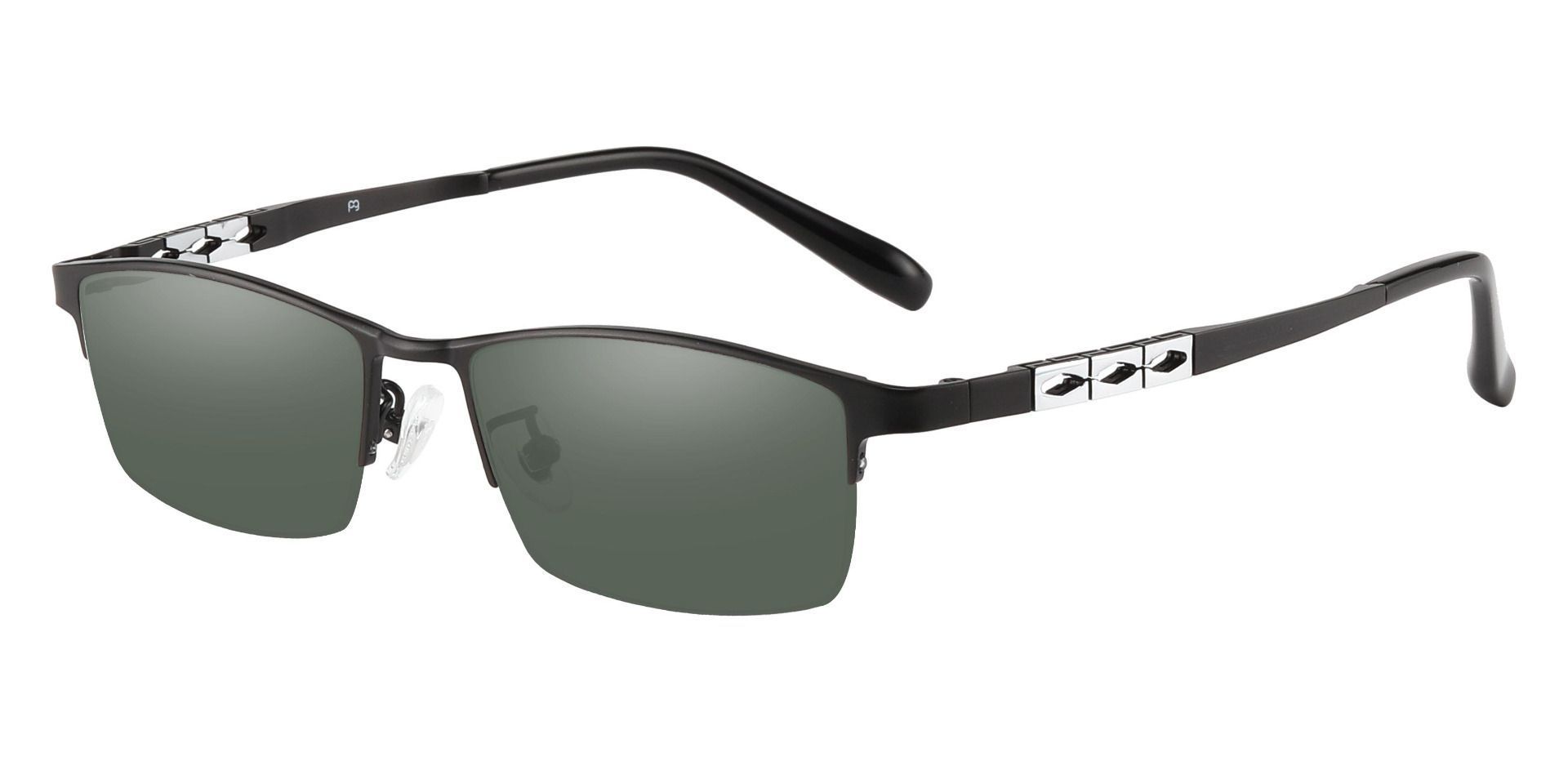 Burlington Rectangle Prescription Sunglasses - Black Frame With Green Lenses