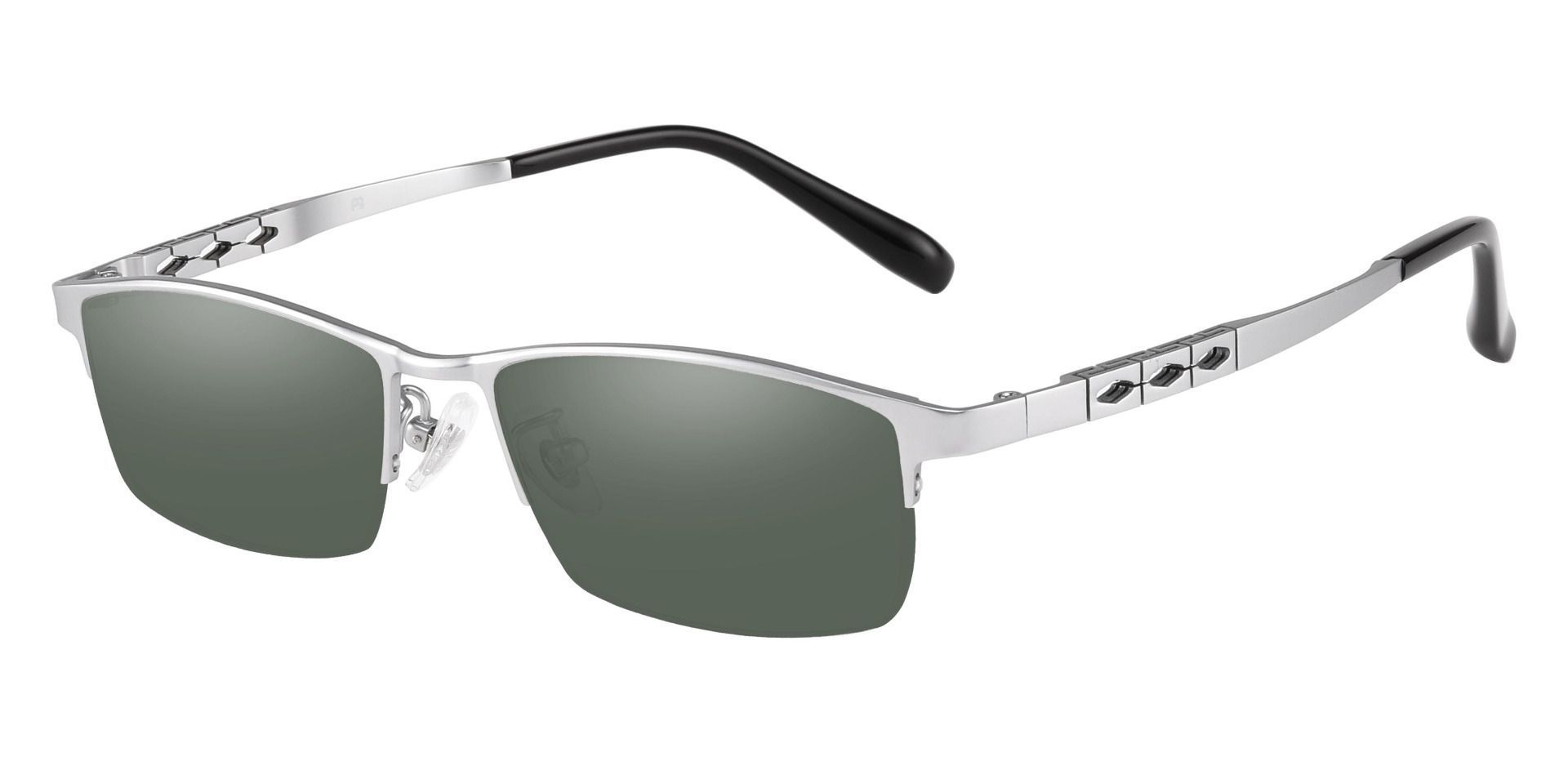 Burlington Rectangle Progressive Sunglasses - Silver Frame With Green Lenses