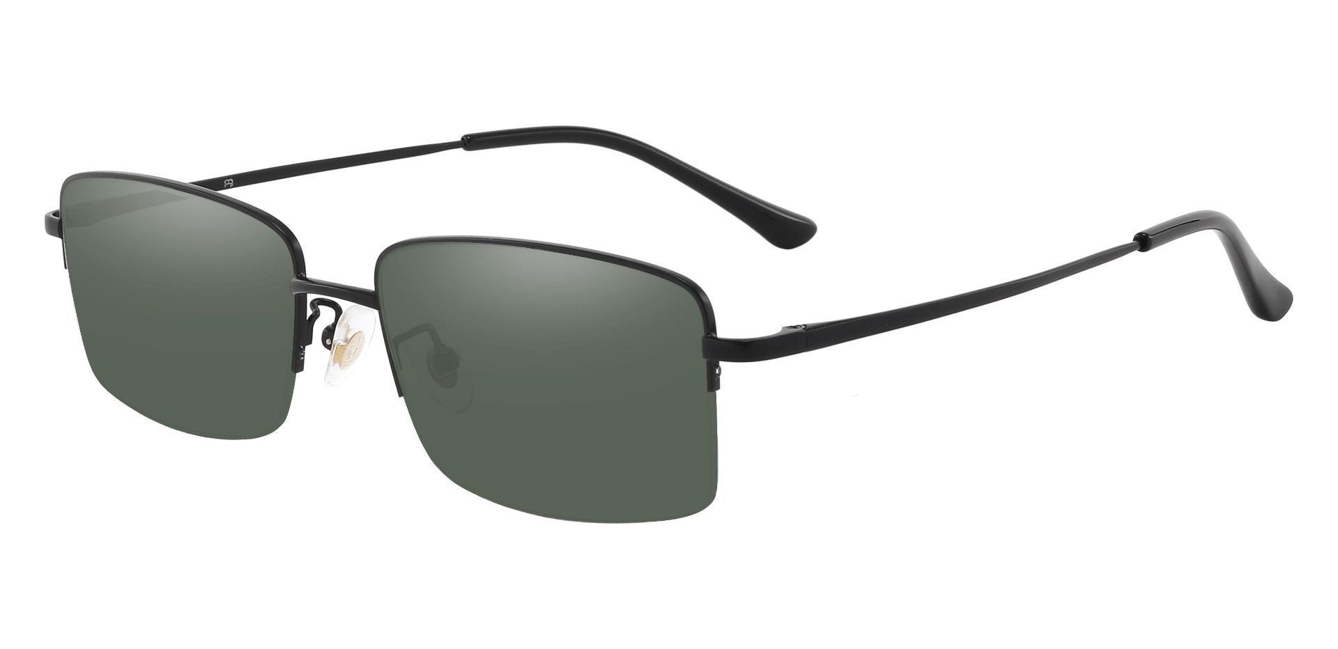Bellmont Rectangle Prescription Sunglasses - Black Frame With Green Lenses