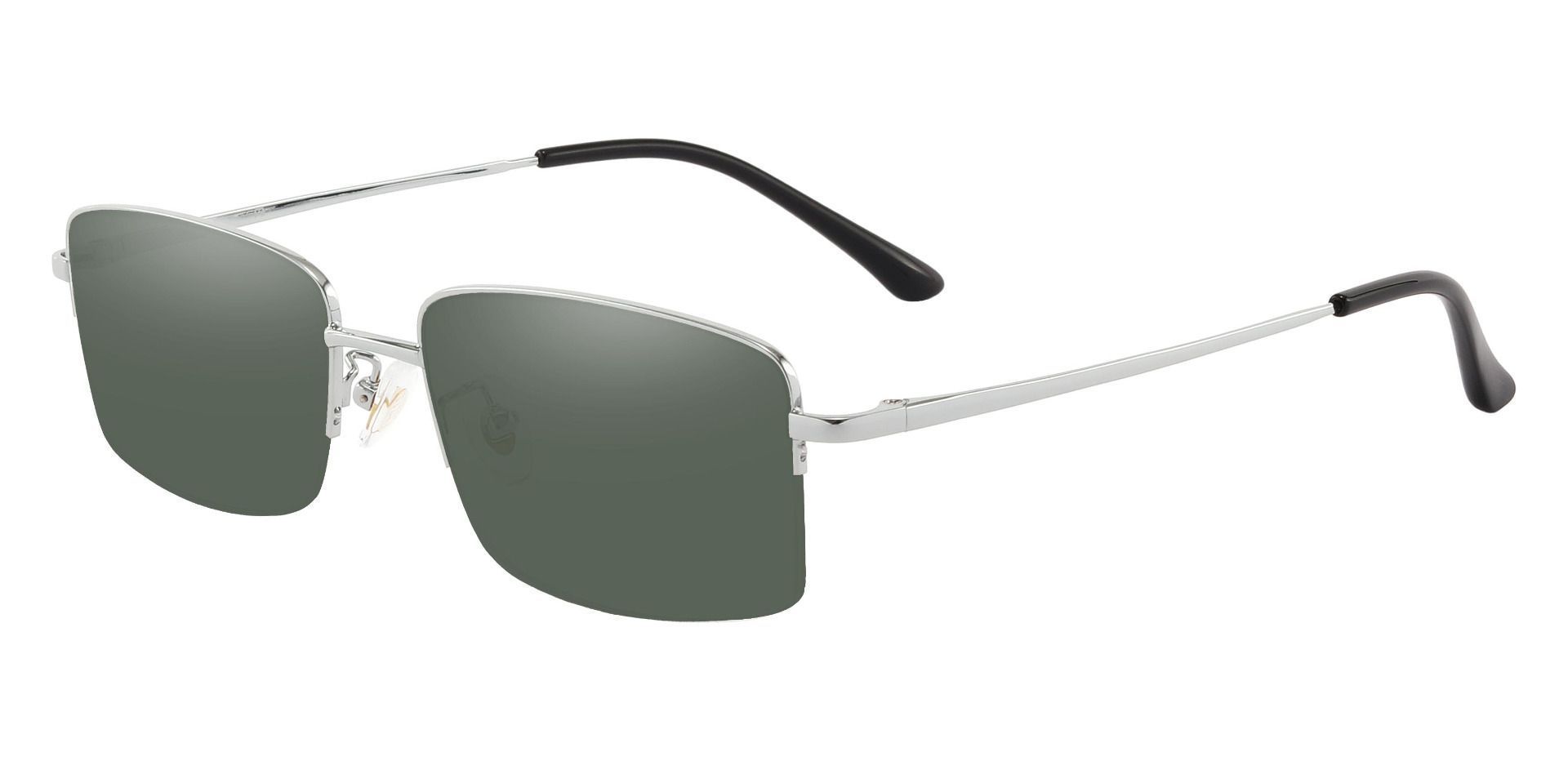 Bellmont Rectangle Non-Rx Sunglasses - Silver Frame With Green Lenses
