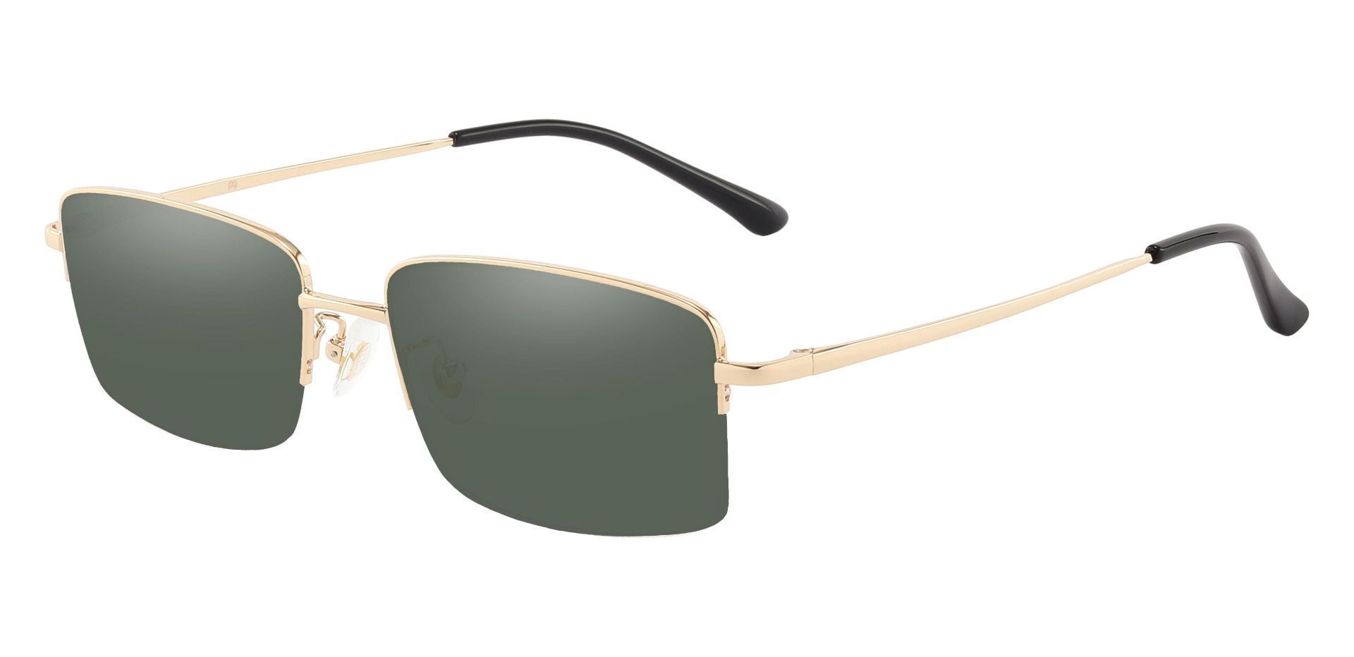 Bellmont Rectangle Prescription Sunglasses - Gold Frame With Green Lenses
