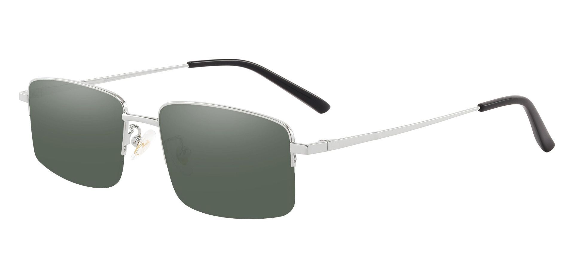 Wayne Rectangle Non-Rx Sunglasses - Silver Frame With Green Lenses