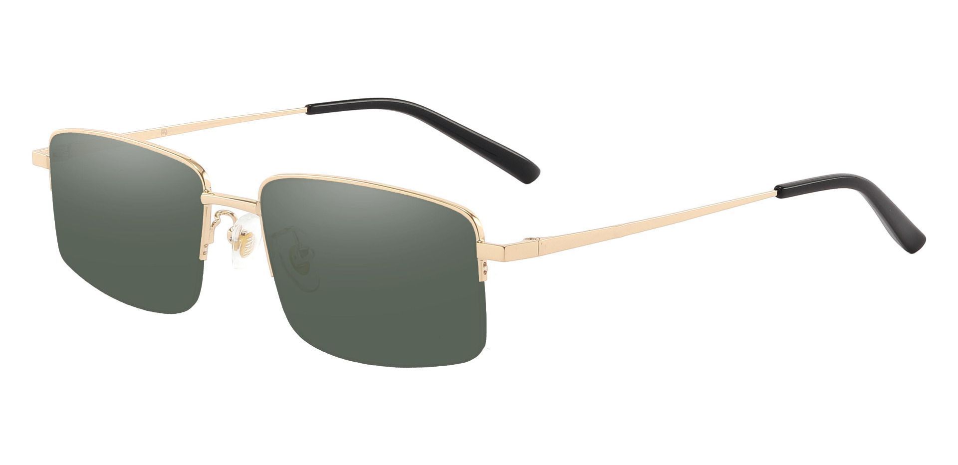 Wayne Rectangle Progressive Sunglasses - Gold Frame With Green Lenses