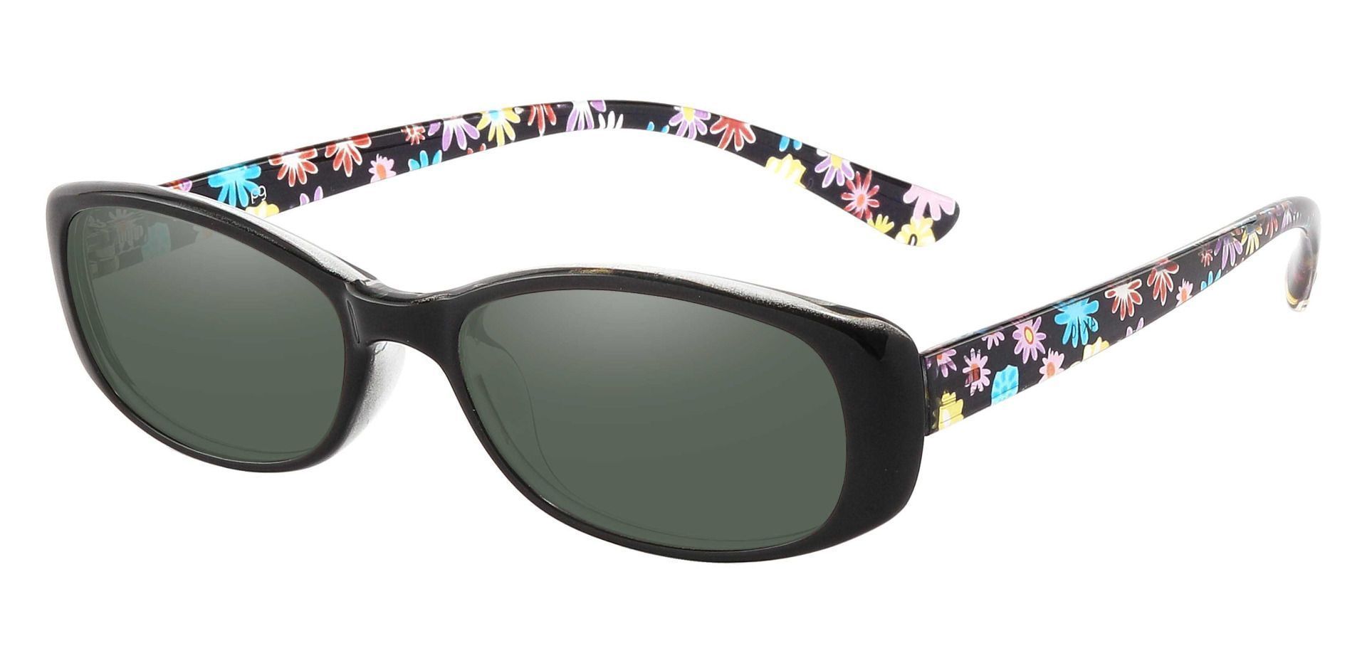 Bethesda Rectangle Reading Sunglasses - Black Frame With Green Lenses