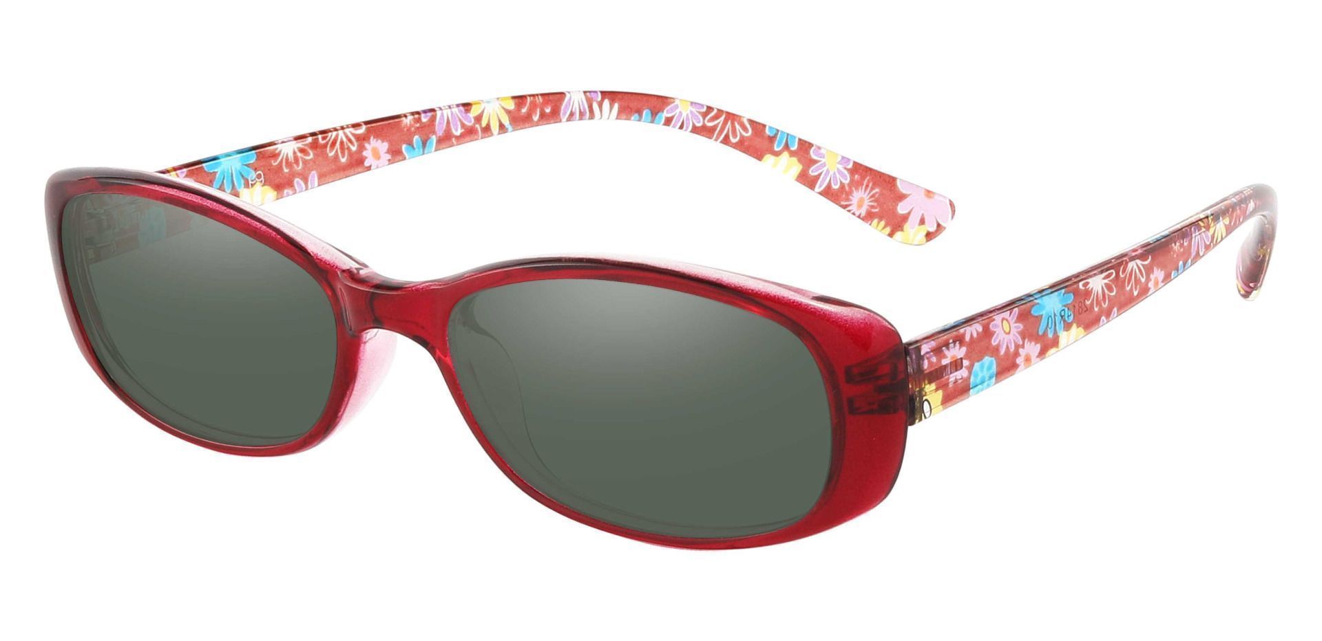 Bethesda Rectangle Prescription Sunglasses - Red Frame With Green Lenses
