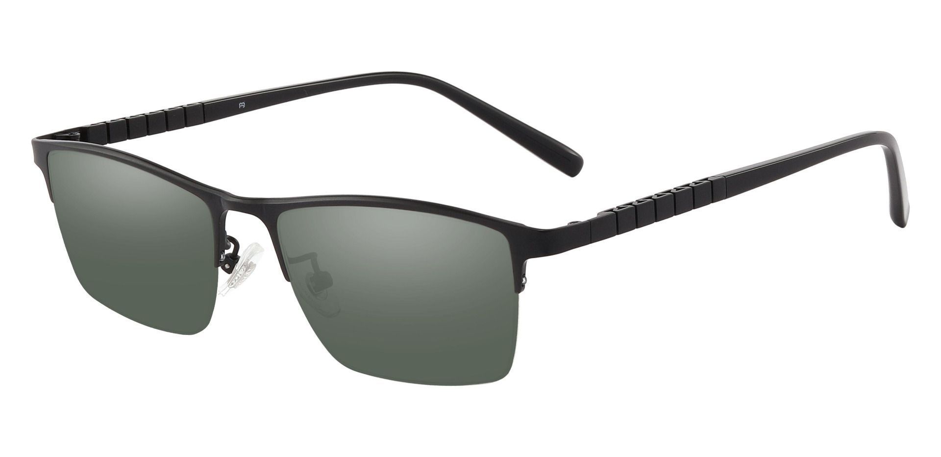 Maine Rectangle Prescription Sunglasses - Black Frame With Green Lenses