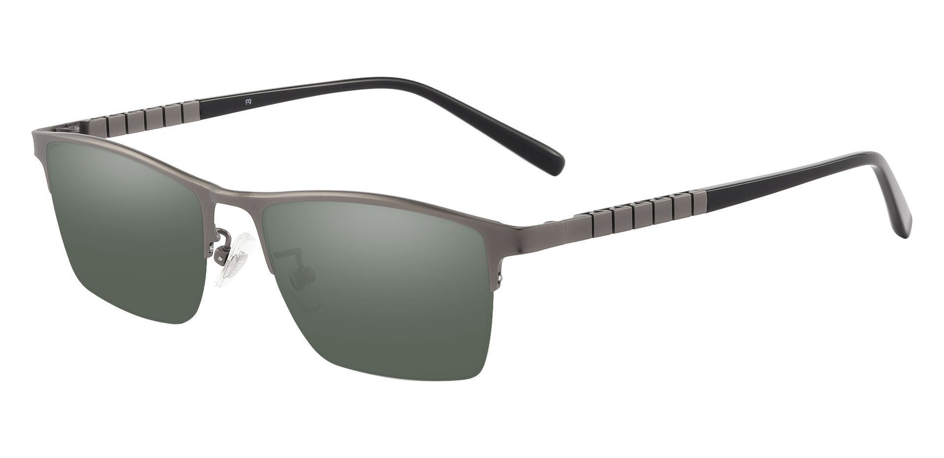 Maine Rectangle Prescription Sunglasses - Gray Frame With Green Lenses