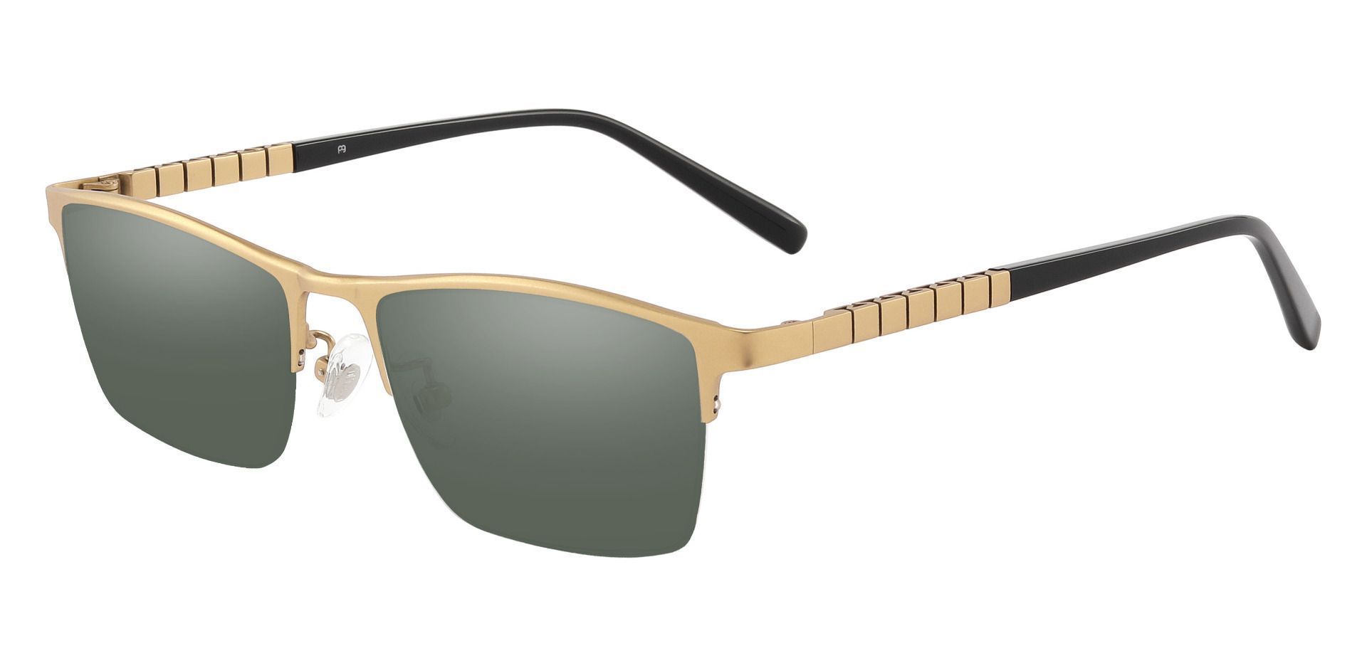 Maine Rectangle Progressive Sunglasses - Gold Frame With Green Lenses
