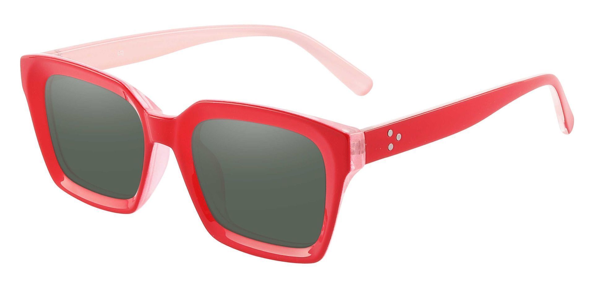 Unity Rectangle Non-Rx Sunglasses - Red Frame With Green Lenses