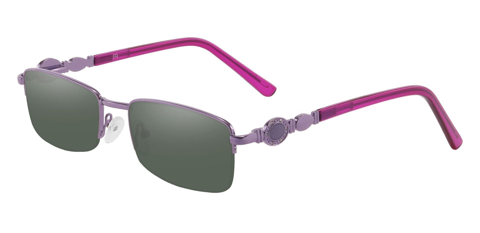 Crowley Rectangle Prescription Sunglasses - Purple Frame With Green Lenses