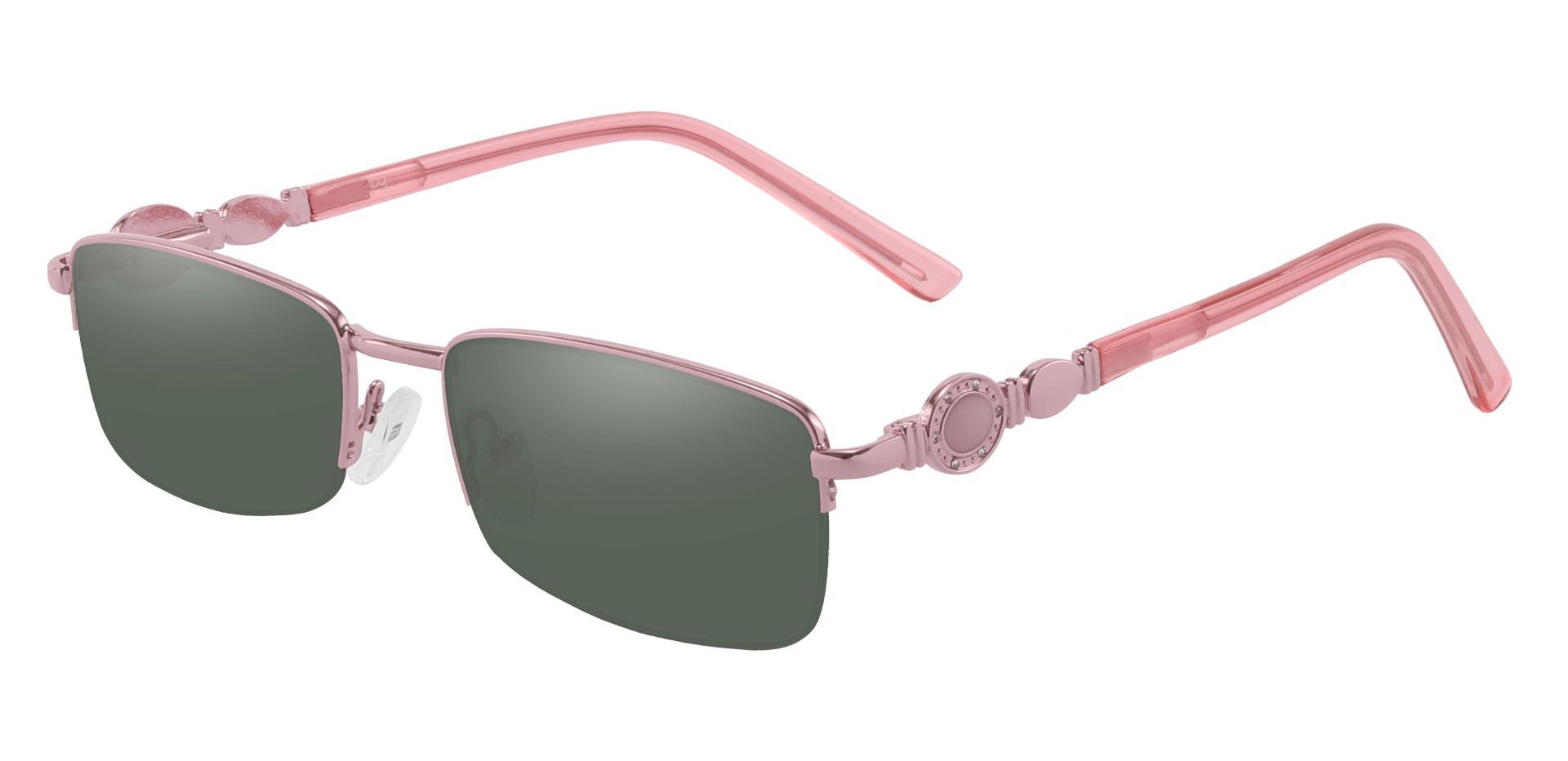 Crowley Rectangle Lined Bifocal Sunglasses - Pink Frame With Green Lenses