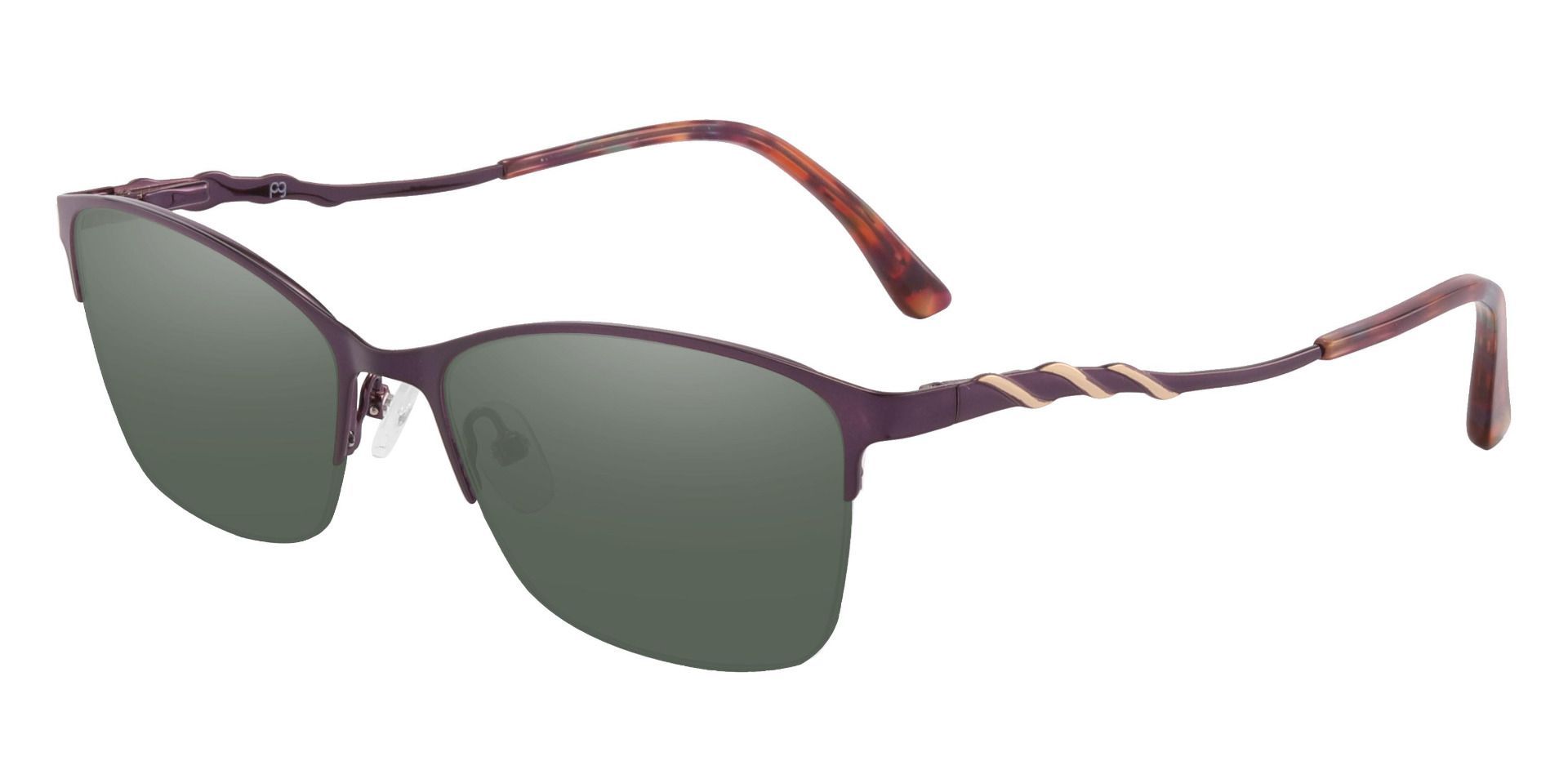 Milan Browline Reading Sunglasses - Purple Frame With Green Lenses