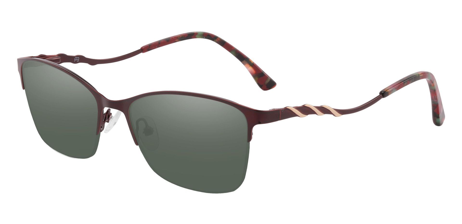 Milan Browline Reading Sunglasses - Red Frame With Green Lenses