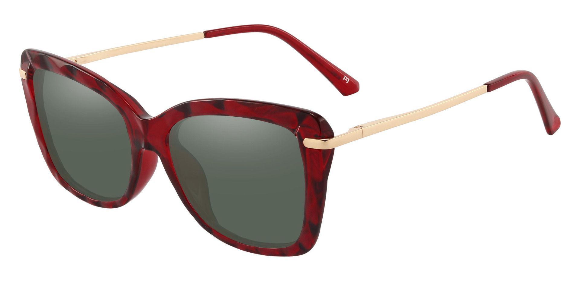 Shoshanna Rectangle Non-Rx Sunglasses - Red Frame With Green Lenses