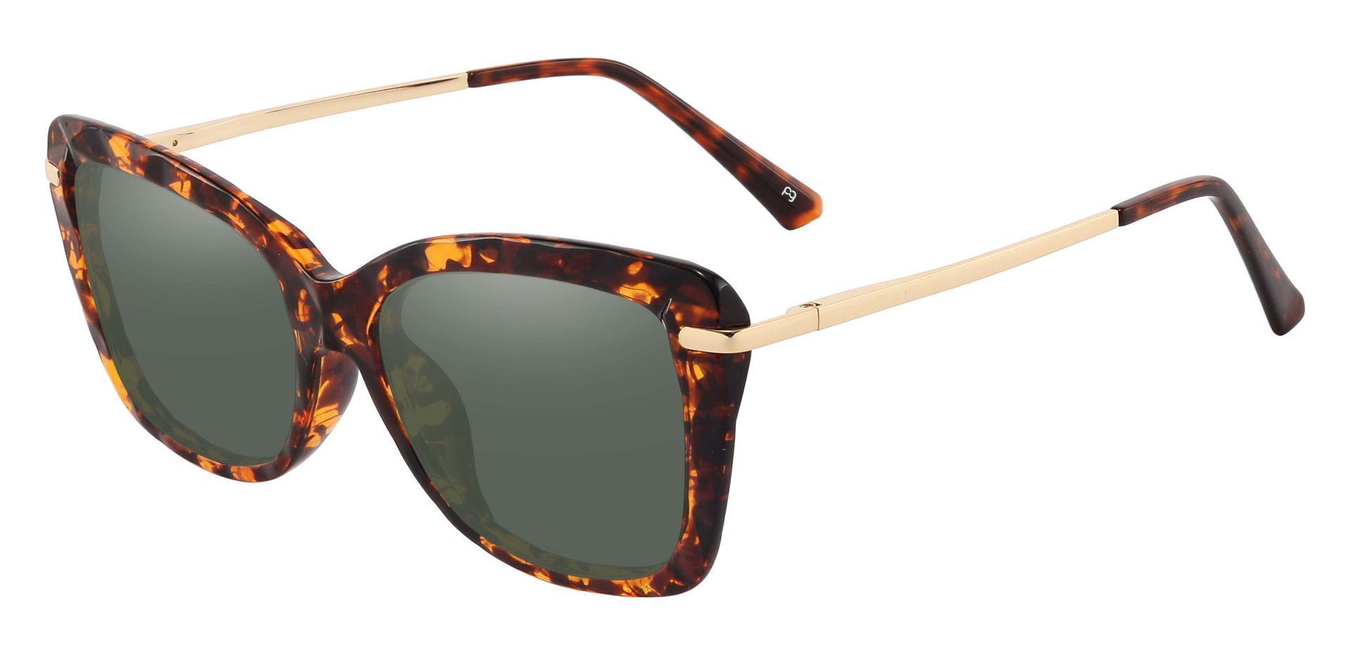 Shoshanna Rectangle Progressive Sunglasses - Tortoise Frame With Green Lenses