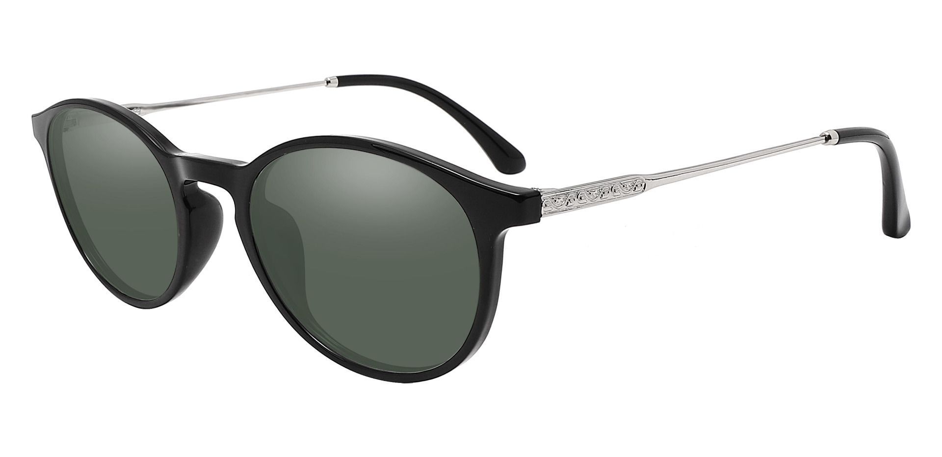 Felton Oval Non-Rx Sunglasses - Black Frame With Green Lenses