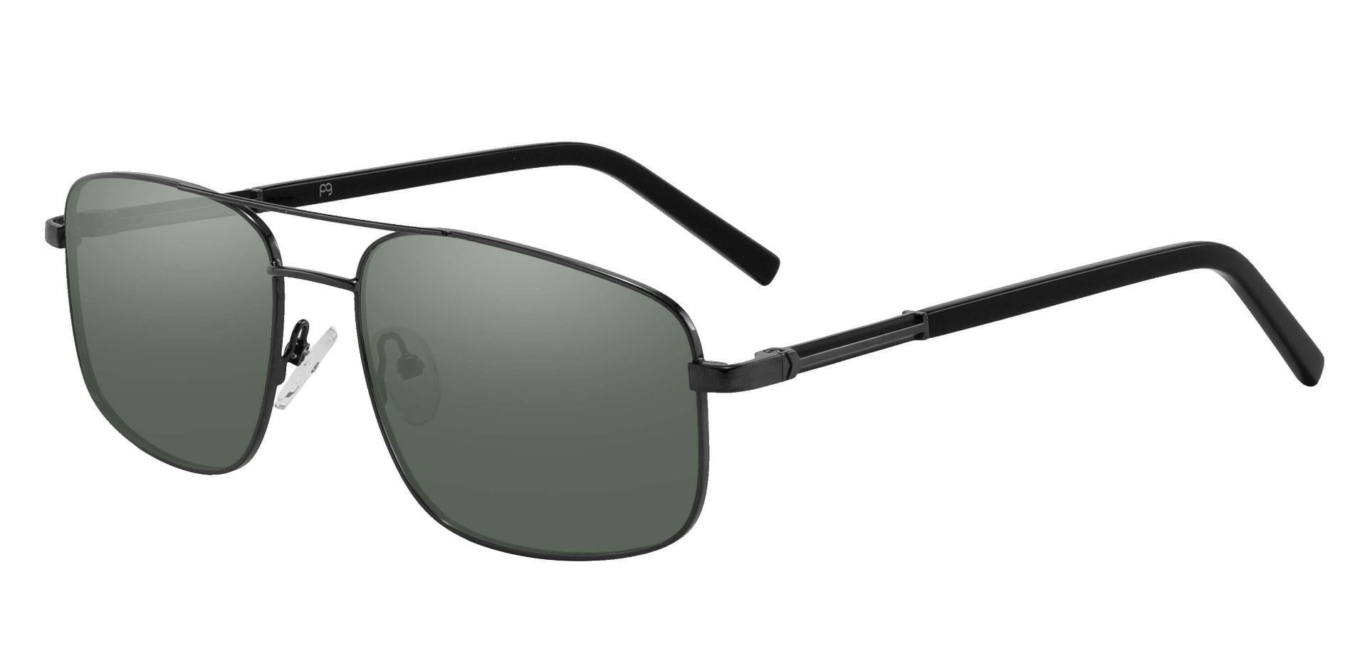 Davenport Aviator Prescription Sunglasses - Black Frame With Green Lenses