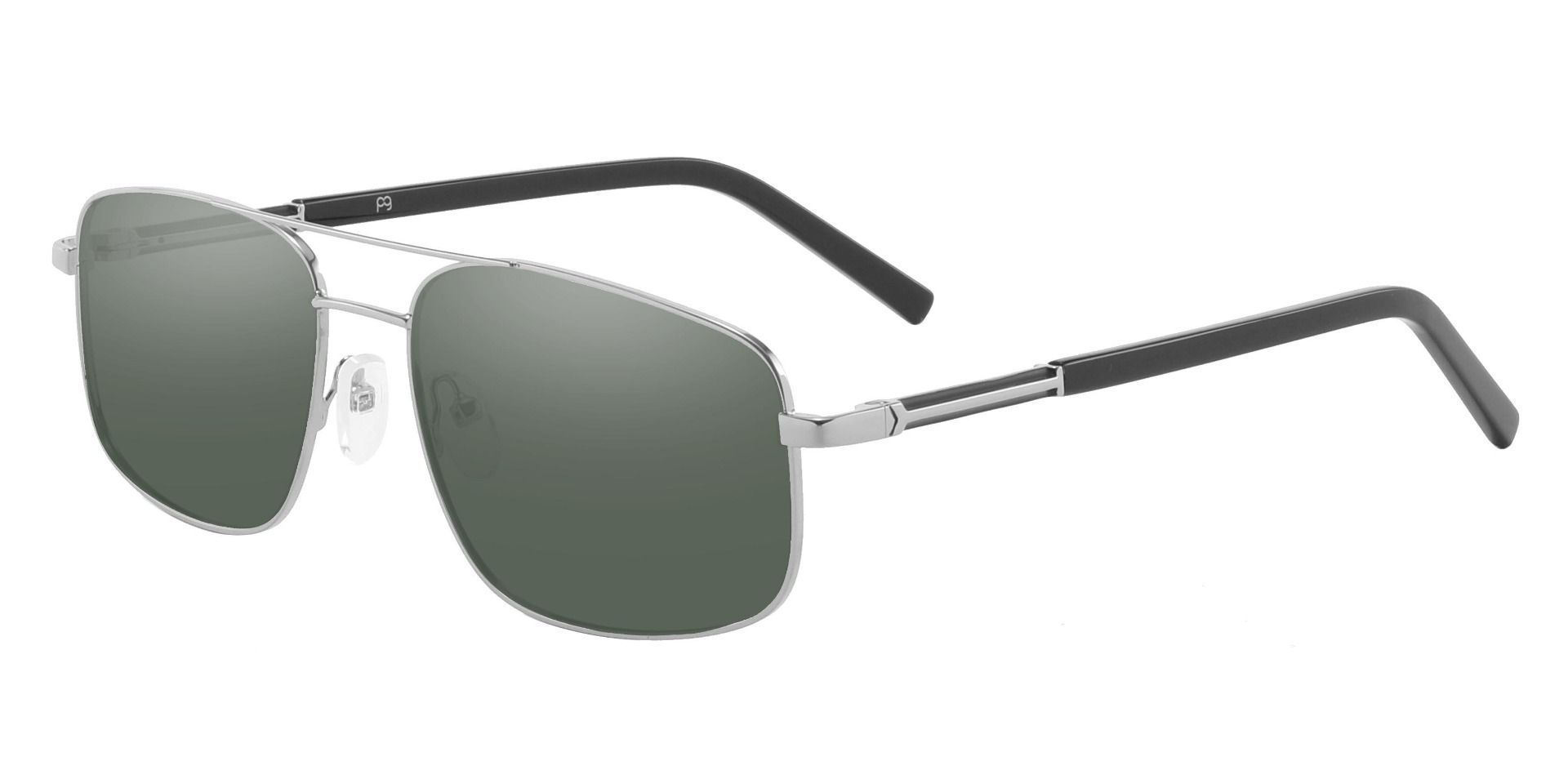 Davenport Aviator Non-Rx Sunglasses - Silver Frame With Green Lenses