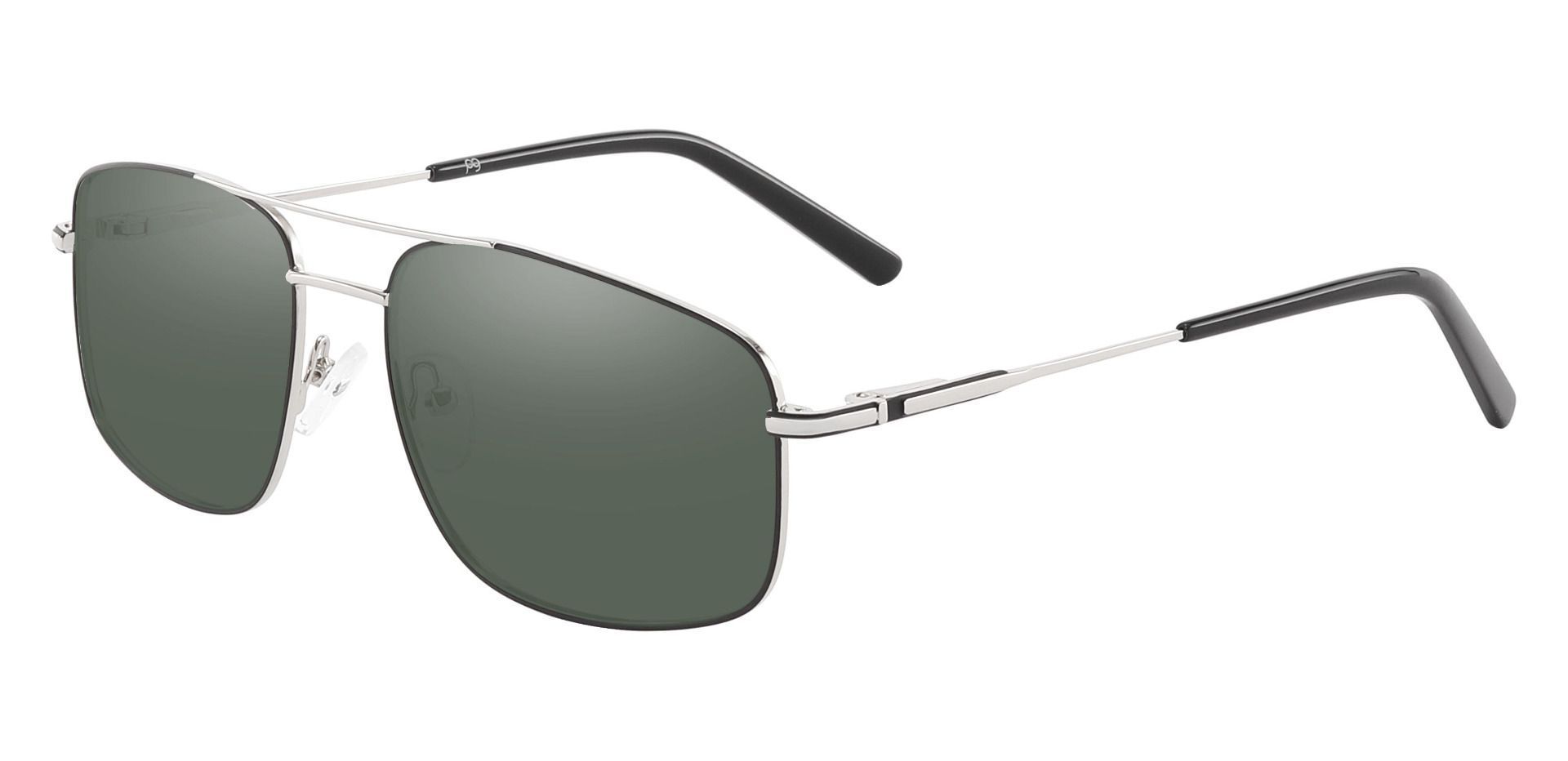 Turner Aviator Non-Rx Sunglasses - Silver Frame With Green Lenses