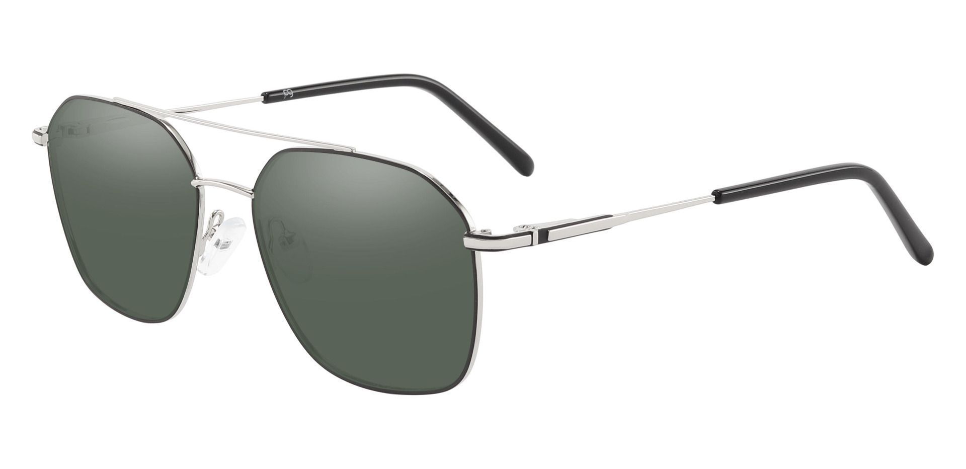 Harvey Aviator Lined Bifocal Sunglasses - Silver Frame With Green Lenses