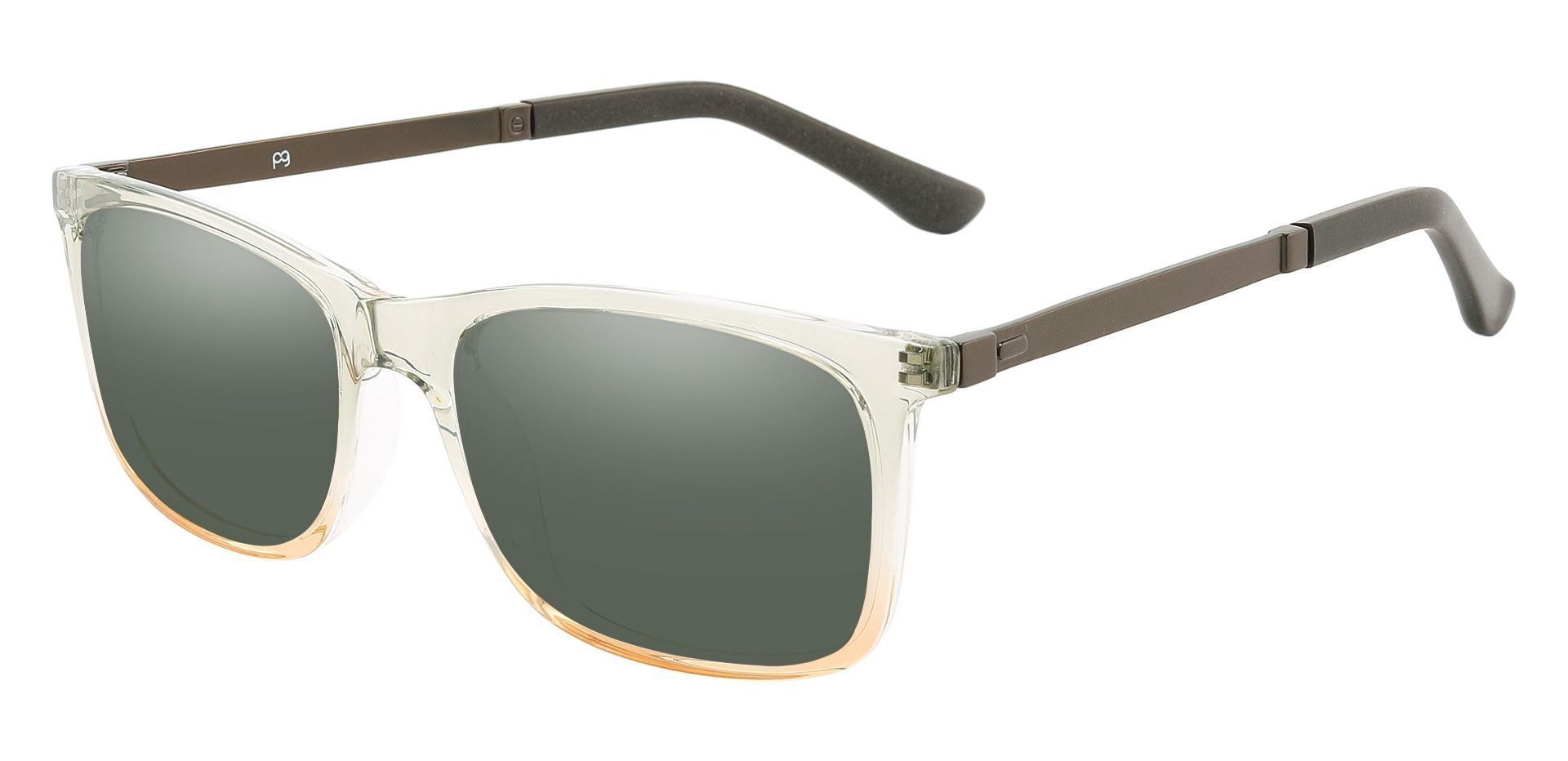 Kemper Rectangle Prescription Sunglasses - Gray Frame With Green Lenses