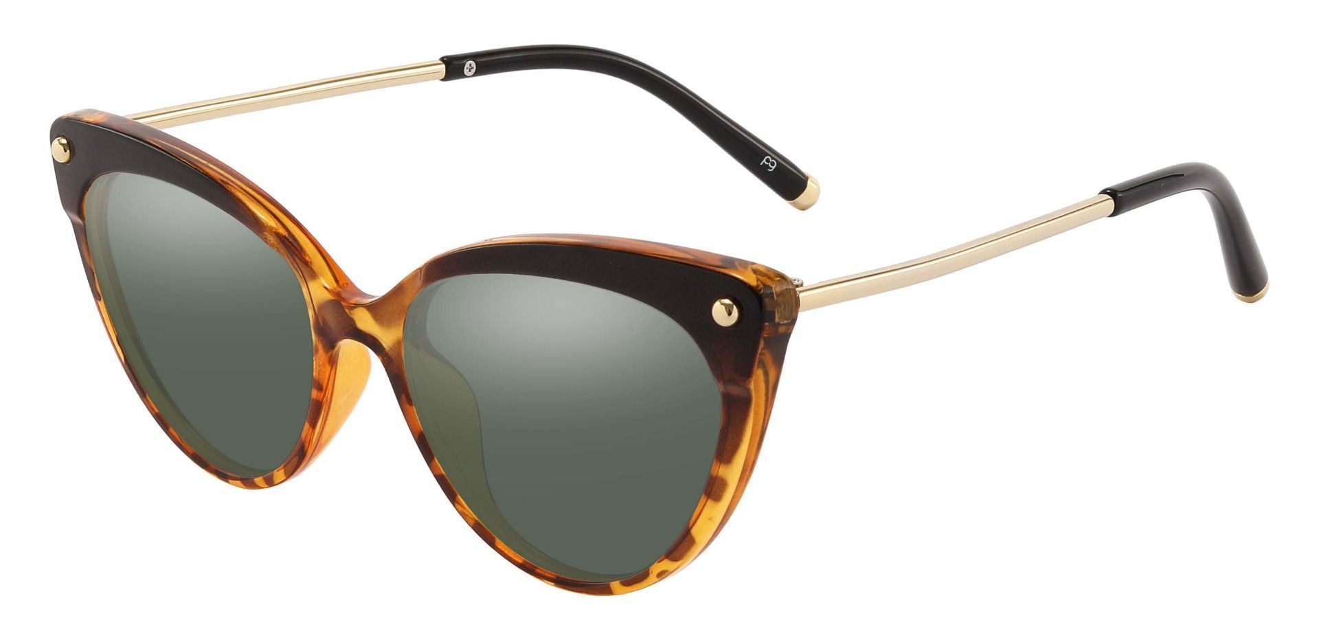 Connie Cat Eye Prescription Sunglasses - Leopard Frame With Green Lenses
