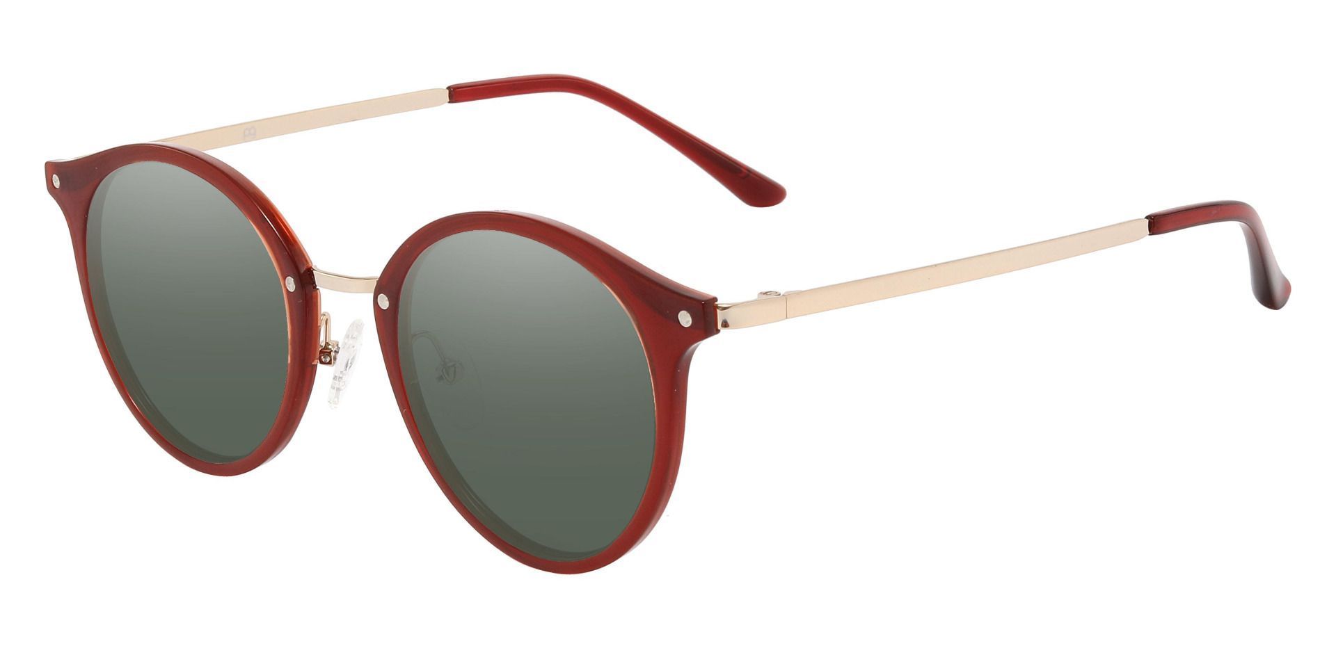 Biloxi Round Prescription Sunglasses - Red Frame With Green Lenses