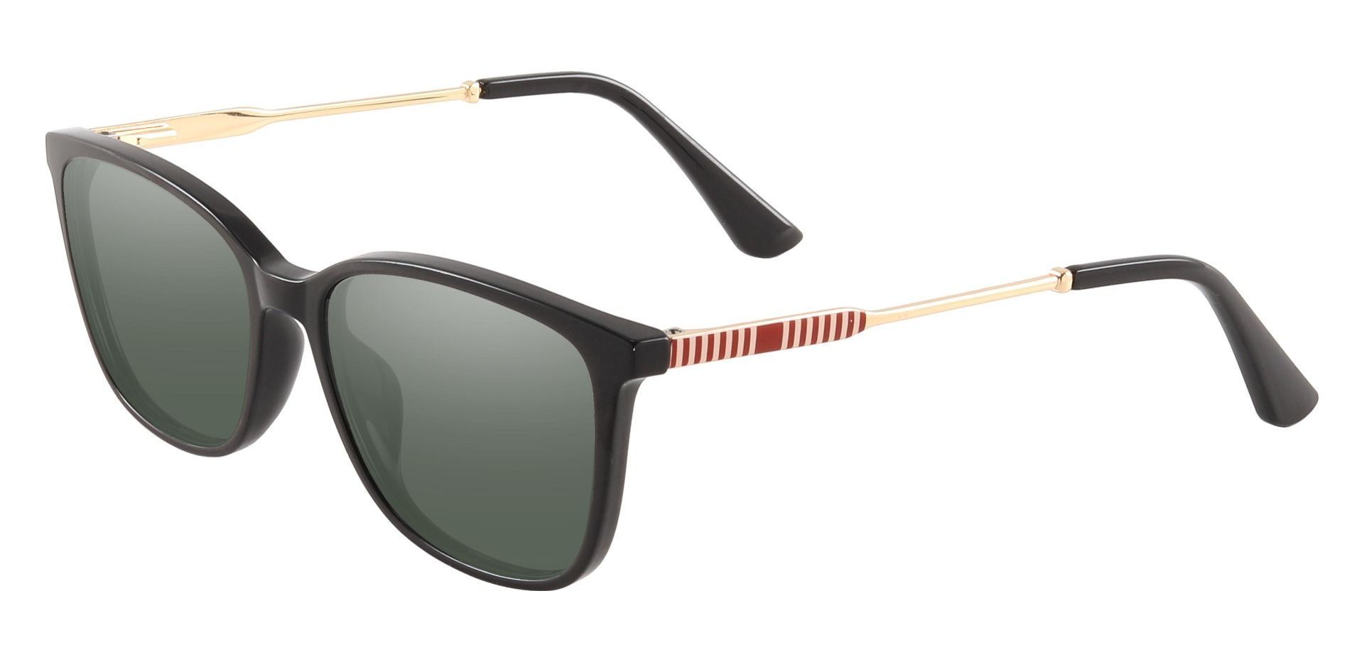 Miami Rectangle Prescription Sunglasses - Black Frame With Green Lenses