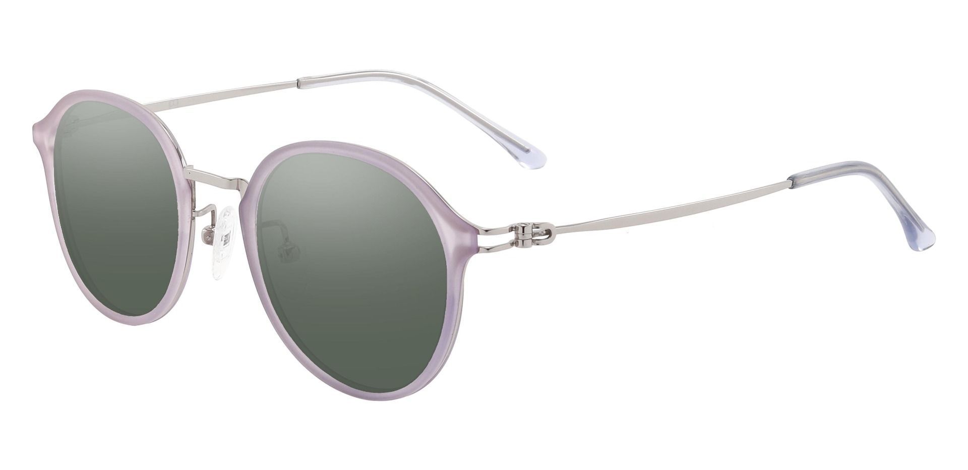 Billings Round Non-Rx Sunglasses - Purple Frame With Green Lenses
