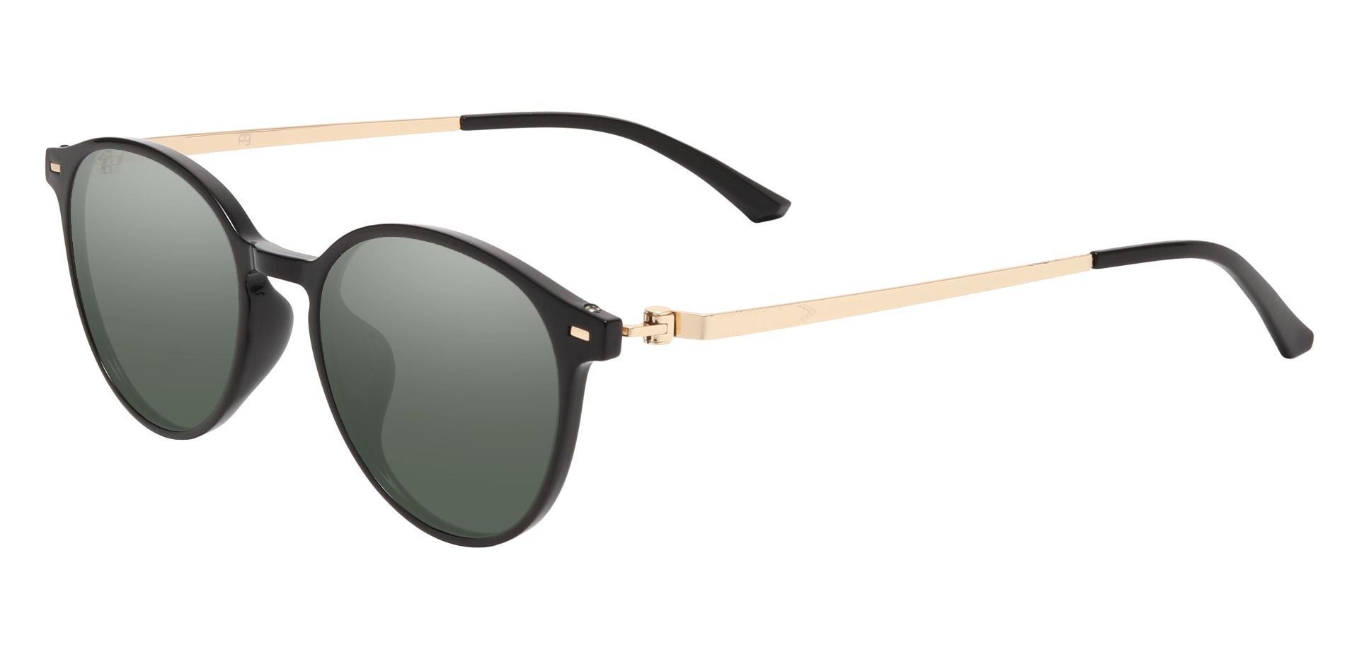Springer Round Non-Rx Sunglasses - Black Frame With Green Lenses