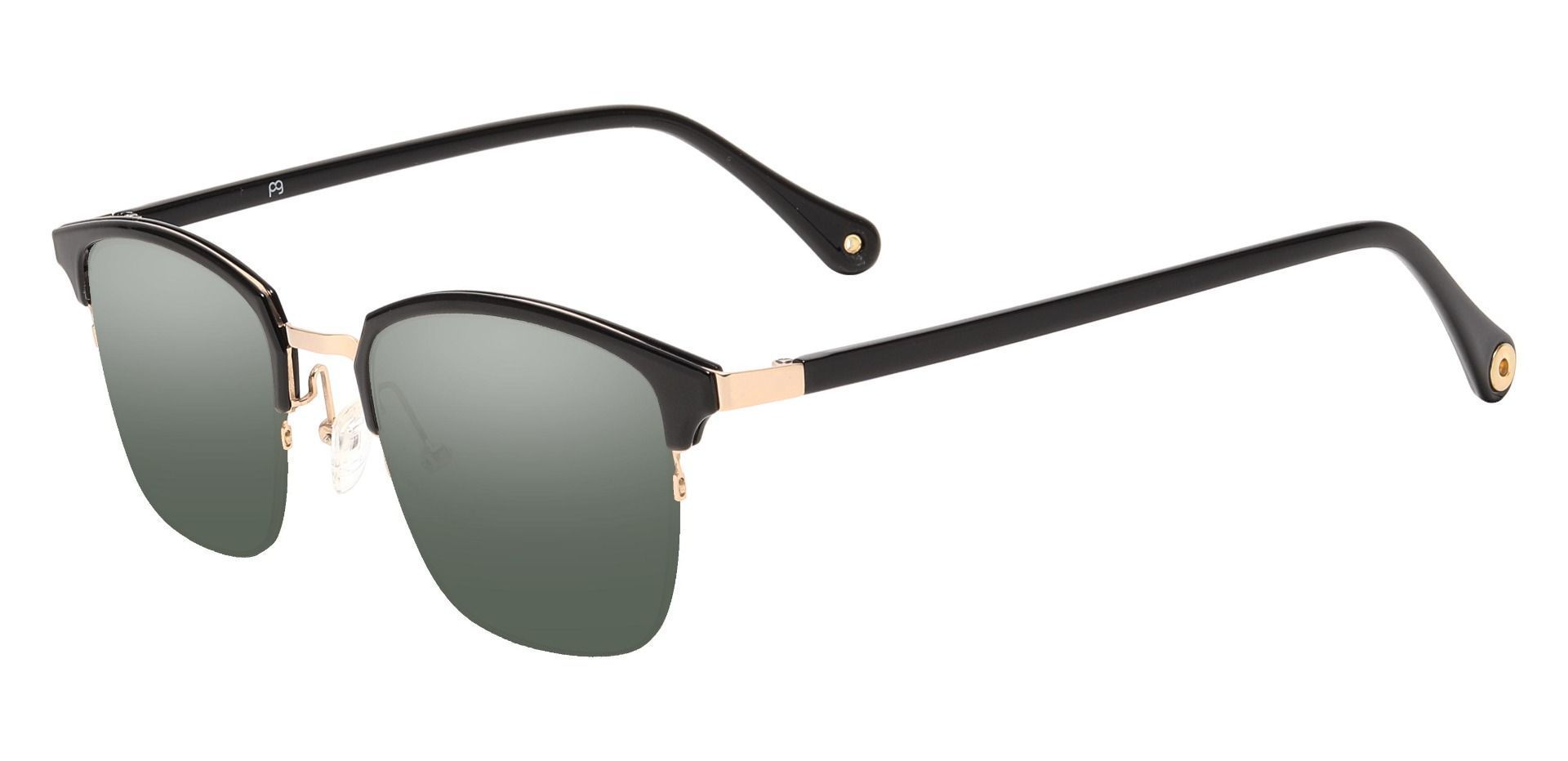 Atlantic Browline Non-Rx Sunglasses - Black Frame With Green Lenses