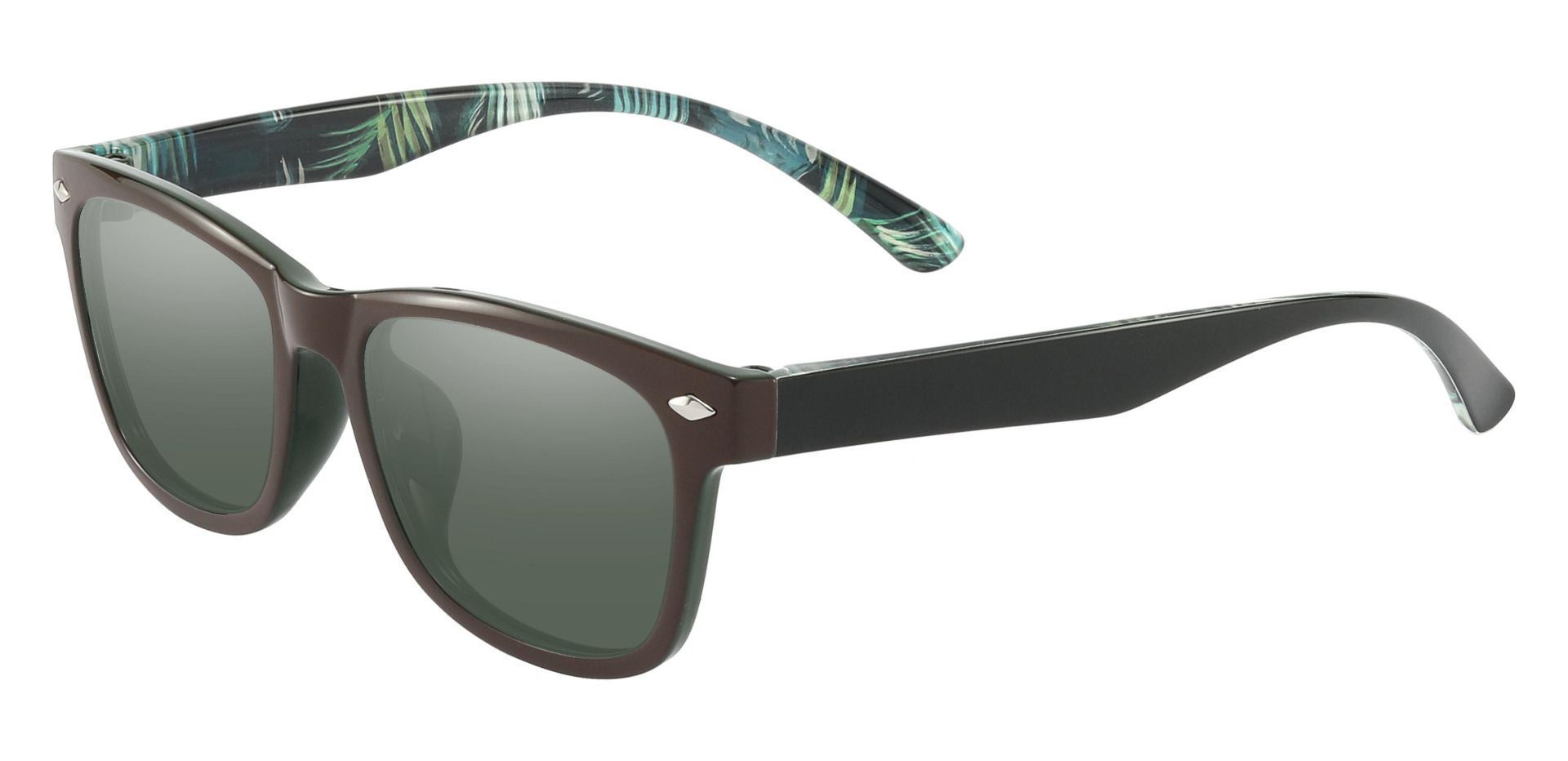 Shaler Square Non-Rx Sunglasses - Brown Frame With Green Lenses